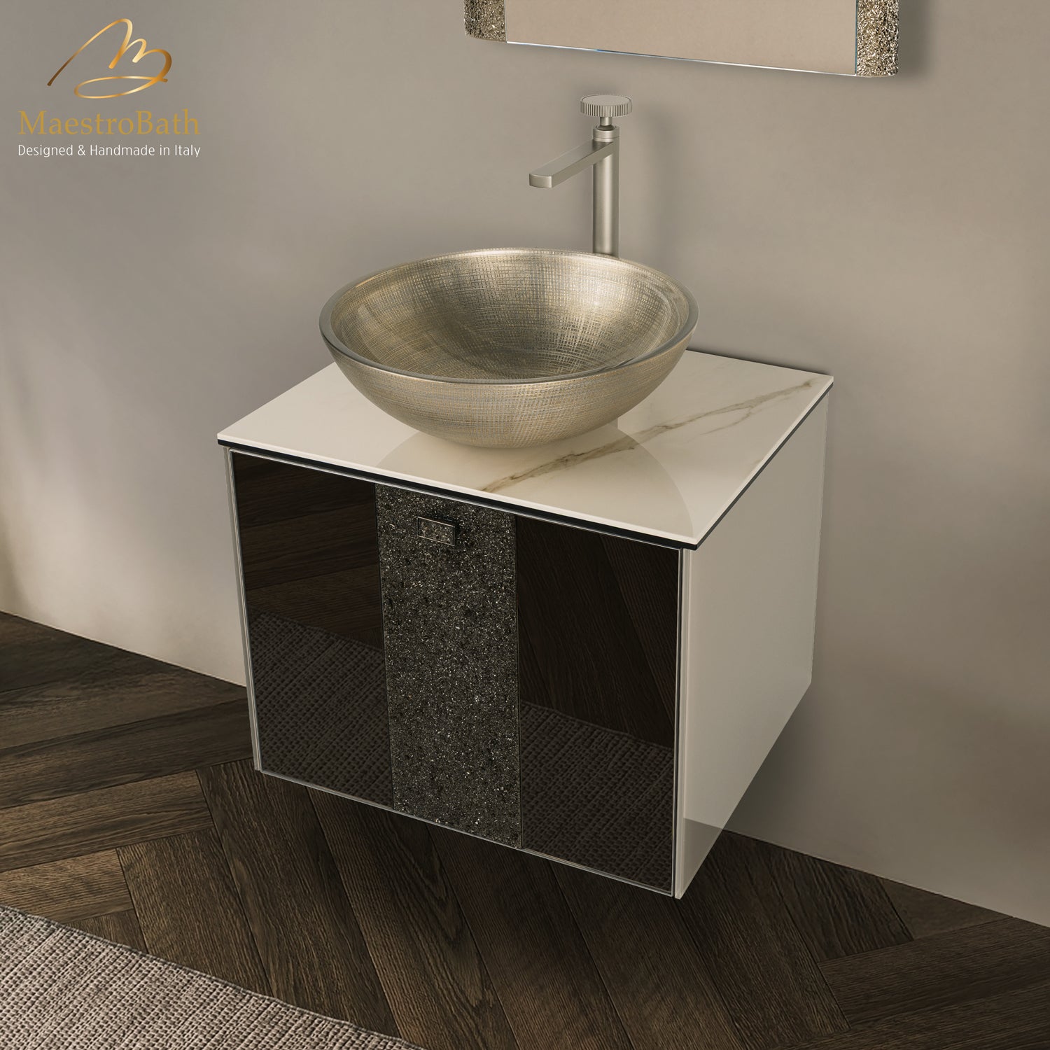 Luxury 24" Crystal Glass Wallmount Bathroom Vanity | Bronze #Size_24"