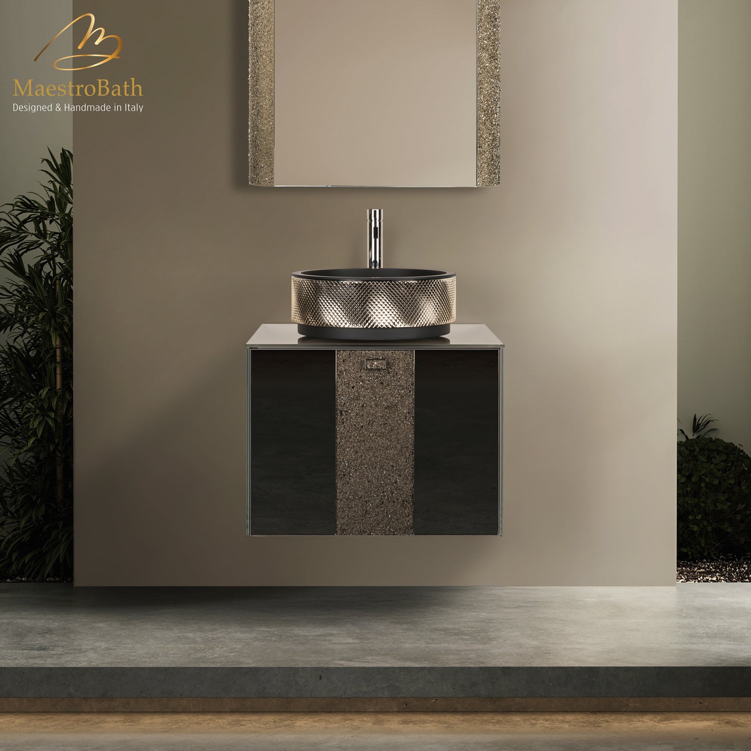 Luxury 24" Crystal Glass Wallmount Bathroom Vanity | Bronze #Size_24"