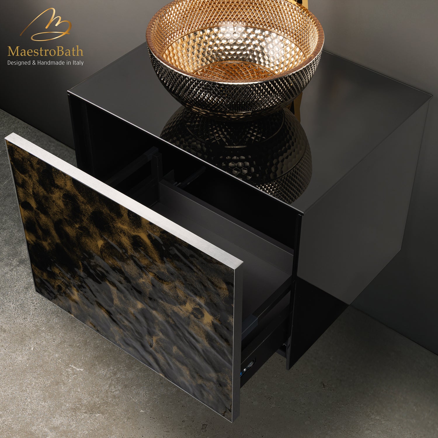 Luxury 24" Murano Crystal Wallmount Bathroom Vanity | Black and Gold #Size_24"