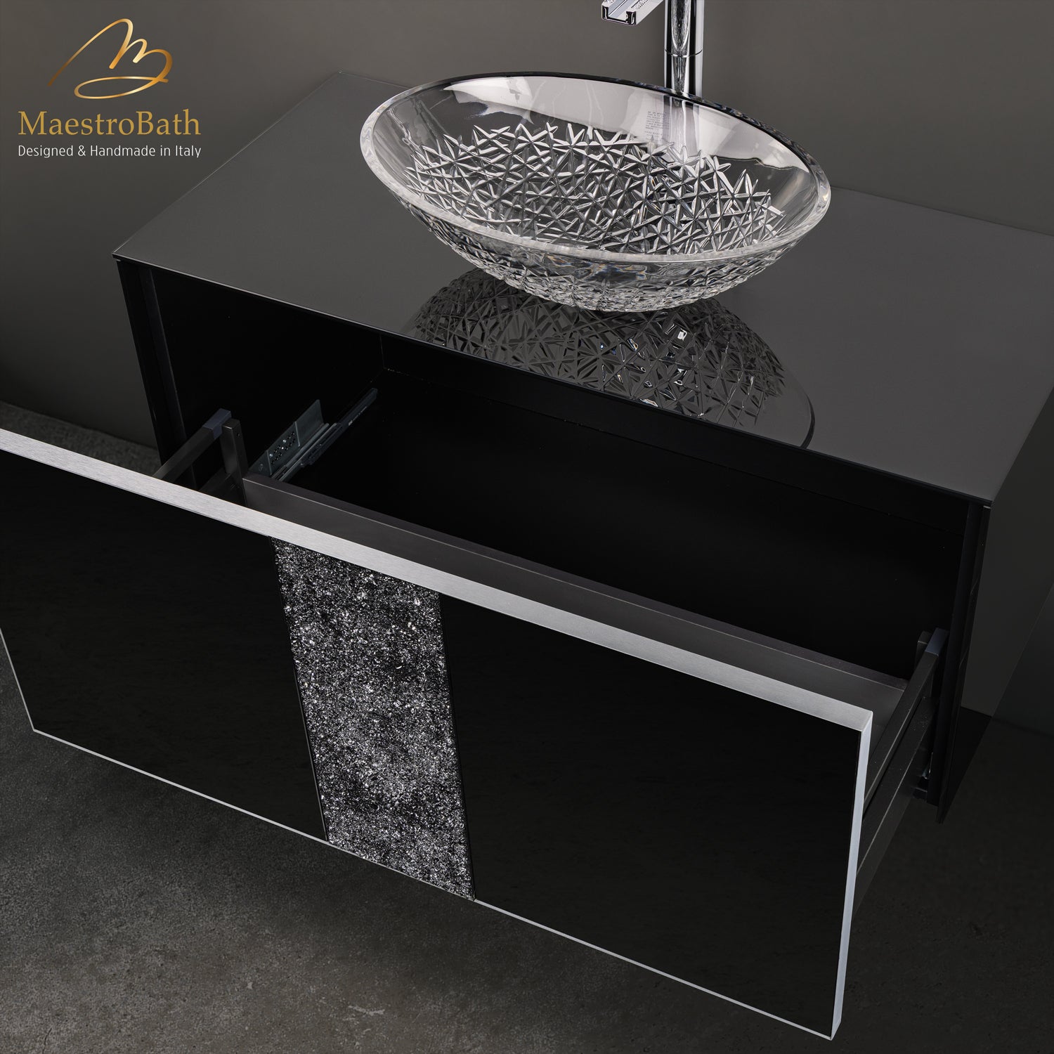 Luxury 48" Crystal Glass Wallmount Bathroom Vanity | Black #Size_48"