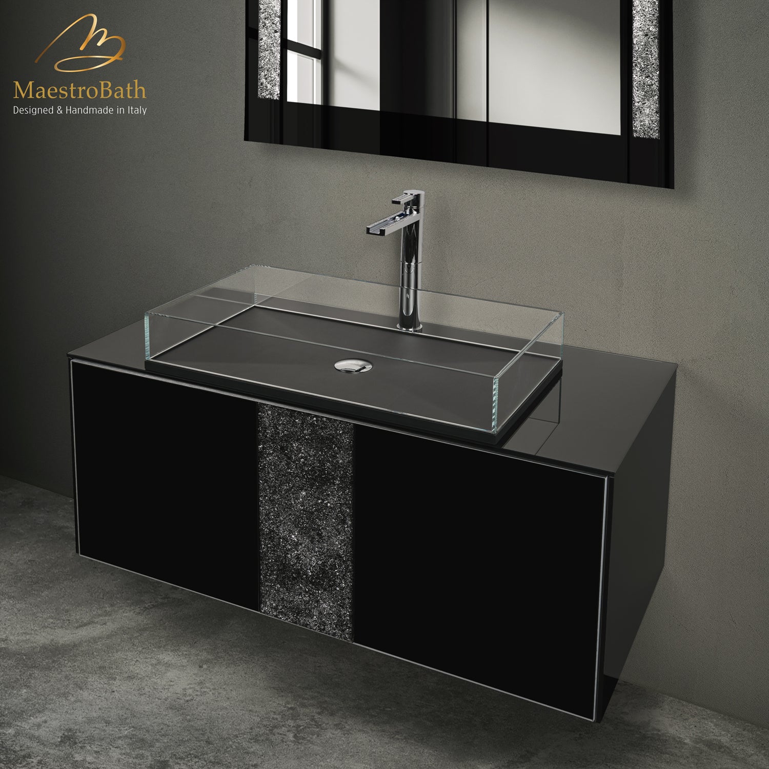 Luxury 48" Crystal Glass Wallmount Bathroom Vanity | Black #Size_48"