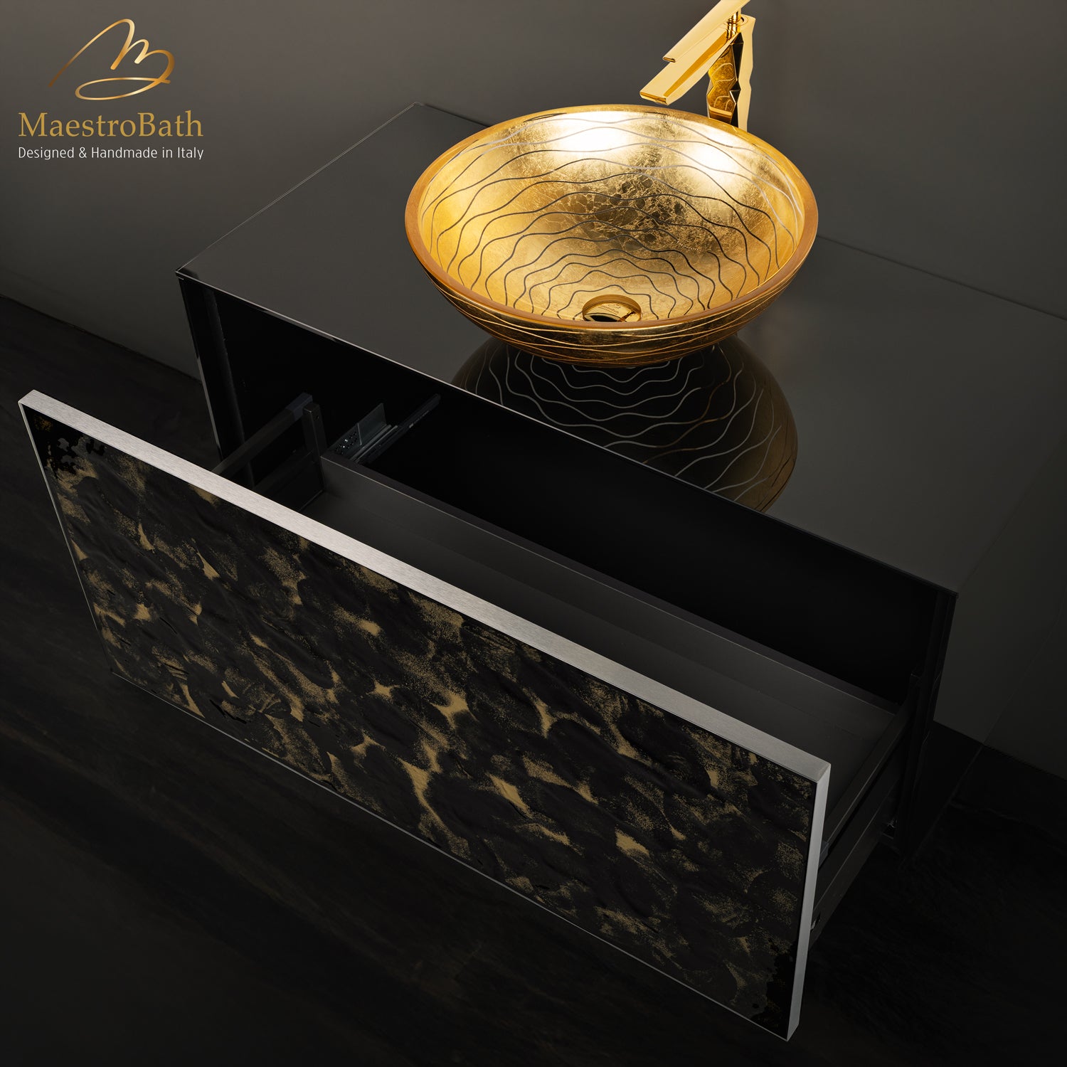 Luxury 40" Murano Crystal Wallmount Bathroom Vanity | Black and Gold #Size_40"