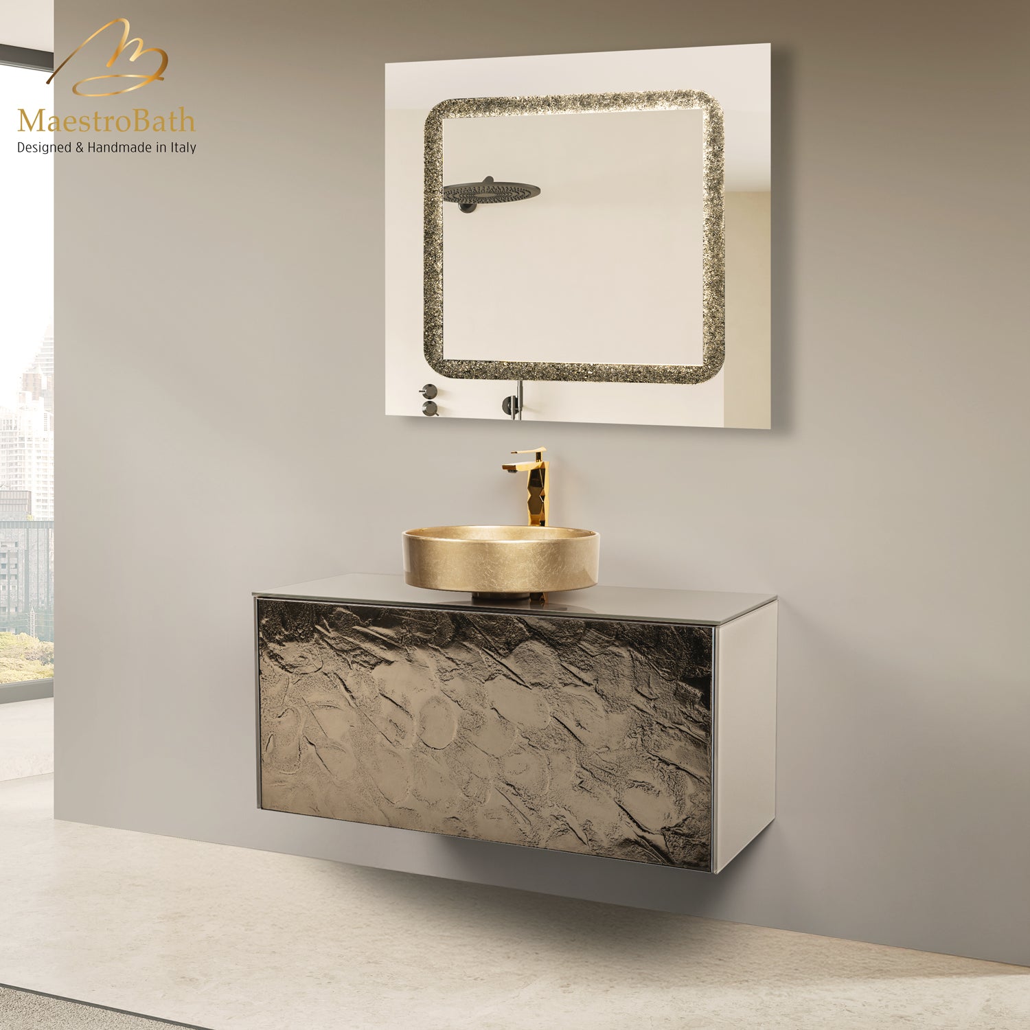 Luxury 40" Murano Crystal Wallmount Bathroom Vanity | Bronze #Size_40"