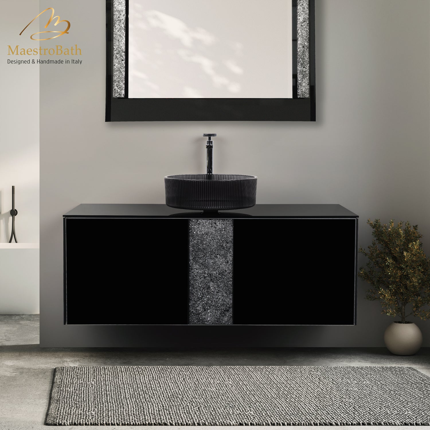 Luxury 48" Crystal Glass Wallmount Bathroom Vanity | Black #Size_48"