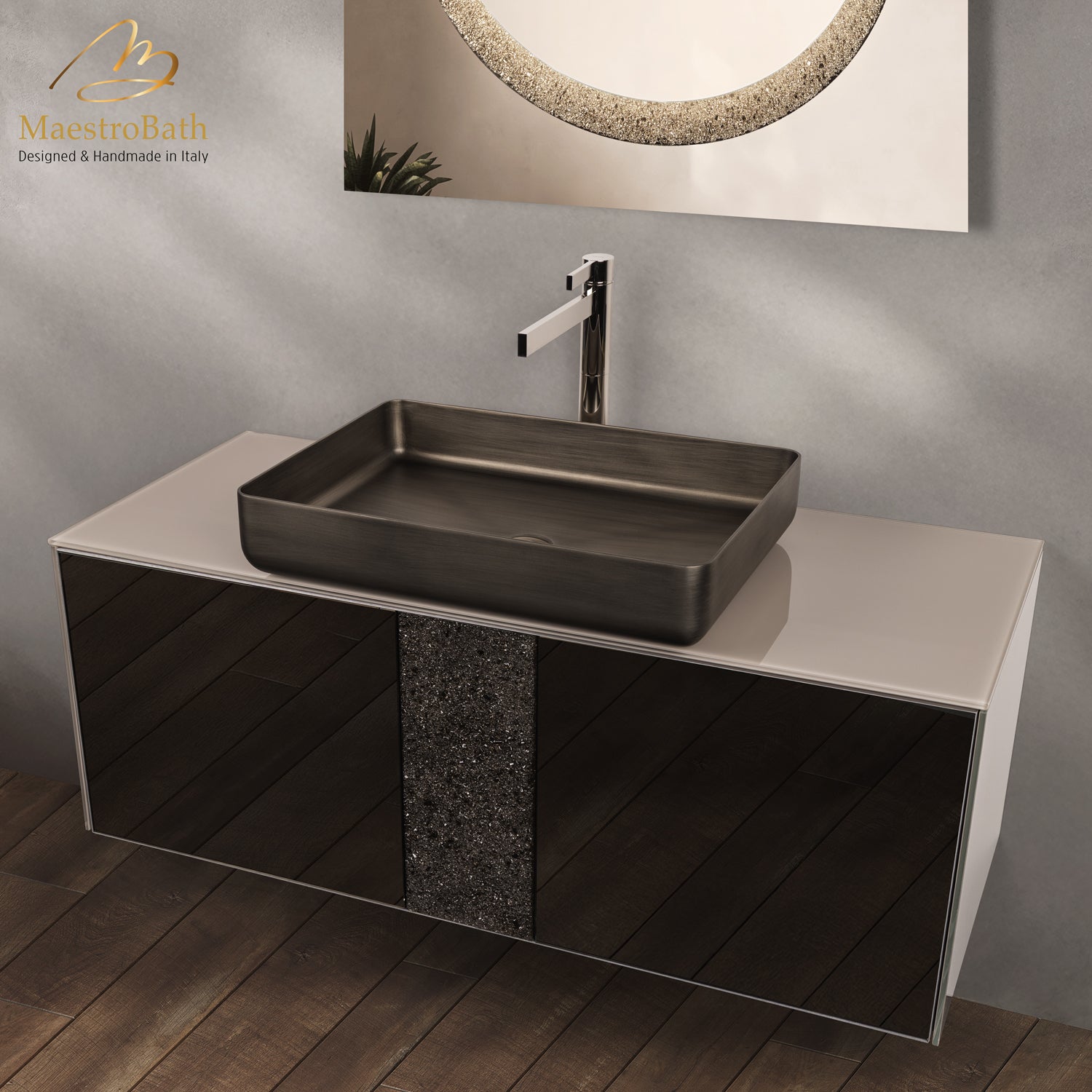 Luxury 48" Crystal Glass Wallmount Bathroom Vanity | Bronze #Glass Top_Solid Beige #Size_48"