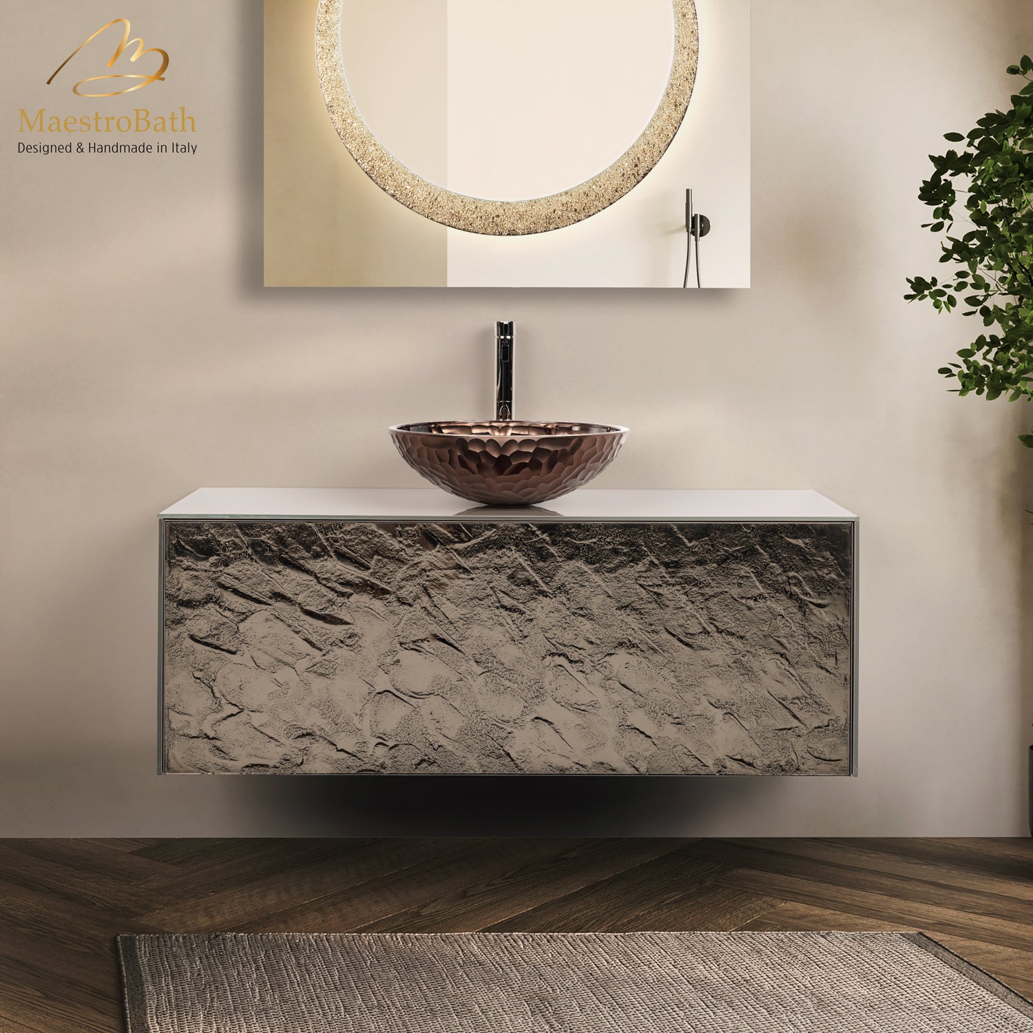 Luxury 48" Murano Crystal Wallmount Bathroom Vanity | Bronze #Size_48"