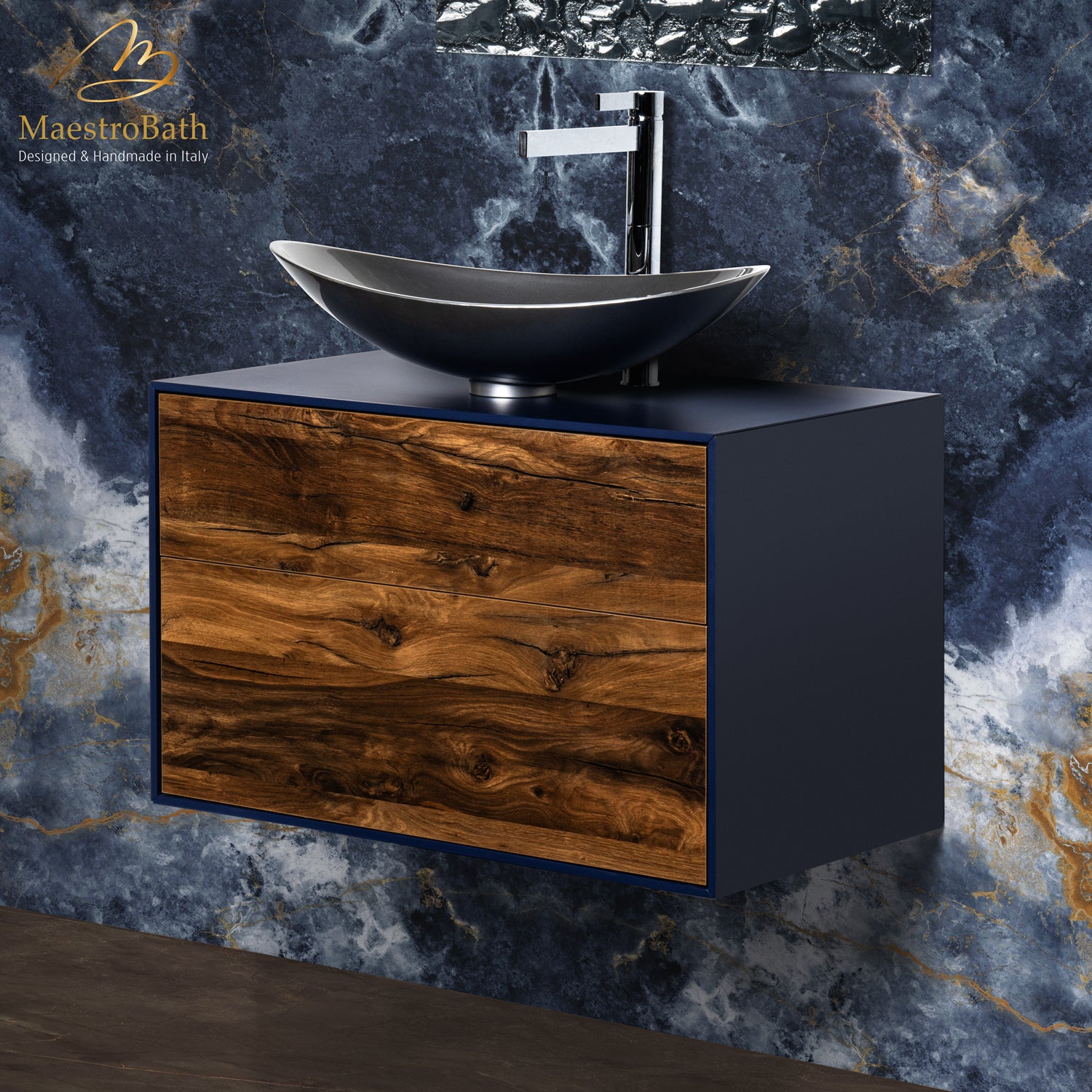 Minimo 32" Bathroom Vanity | Midnight Blue and Mocca