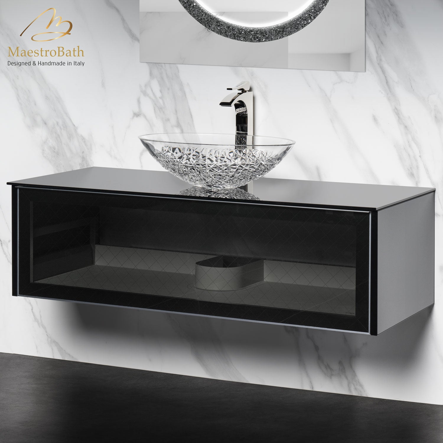 Modern Smoke Grid Glass Bathroom Vanity | Transparent #Size_47"