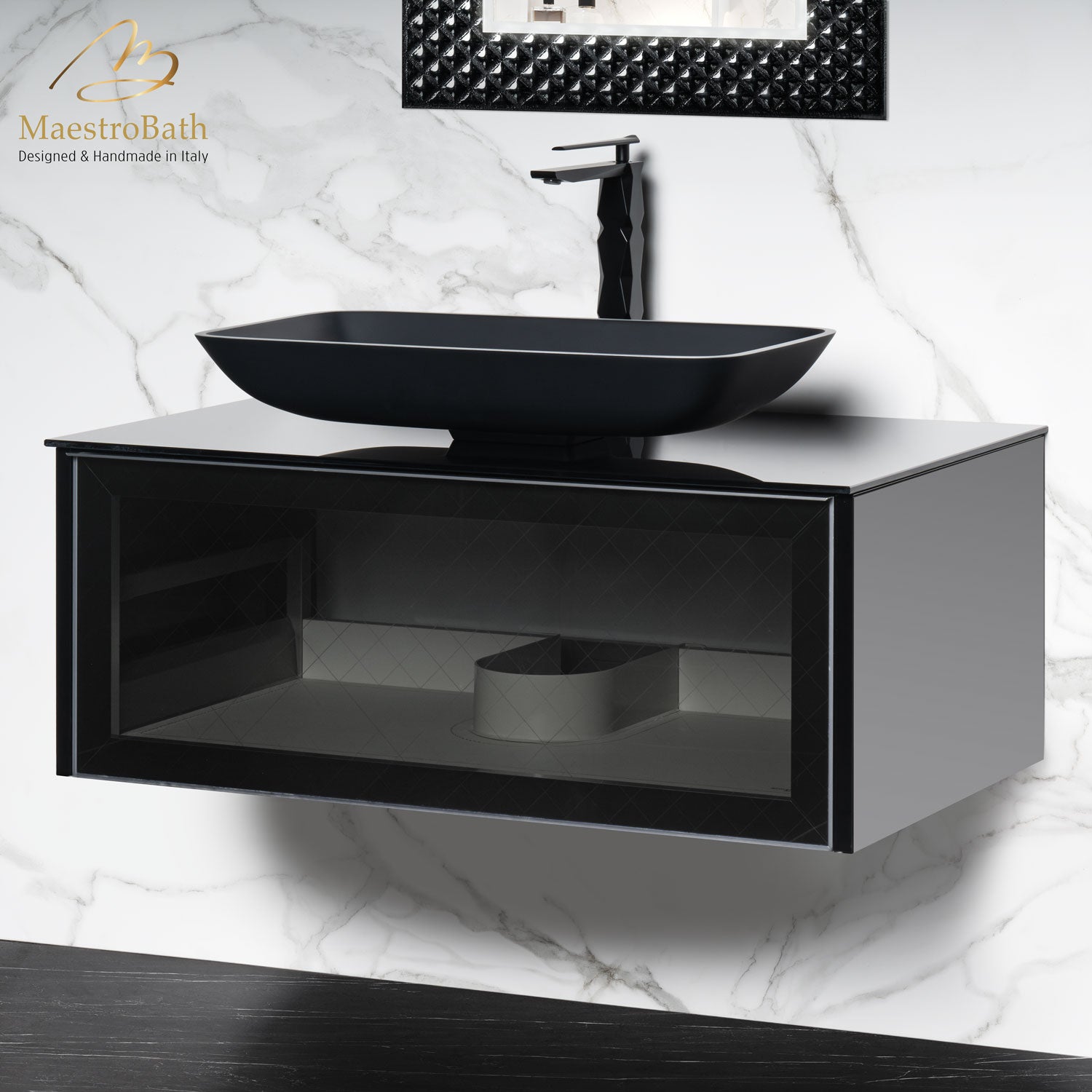 Modern Smoke Grid Glass Bathroom Vanity | Transparent #Size_35"