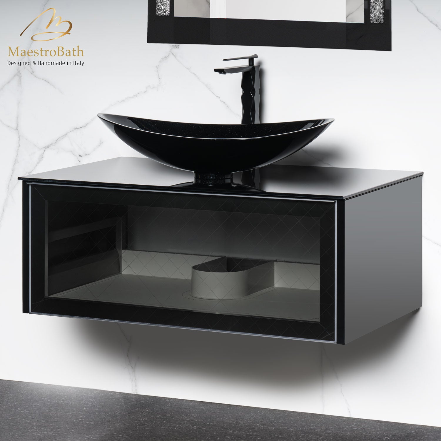 Modern Smoke Grid Glass Bathroom Vanity | Transparent #Size_35"