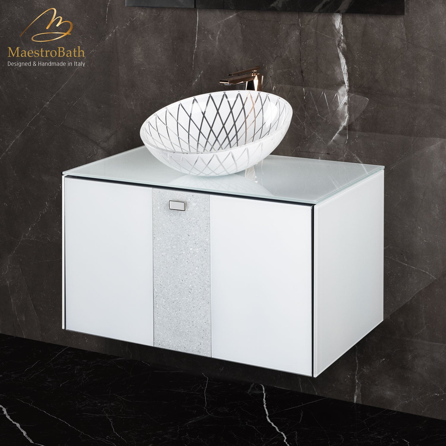 Luxury Crystal Glass Wallmount Bathroom Vanity | White #Size_32"