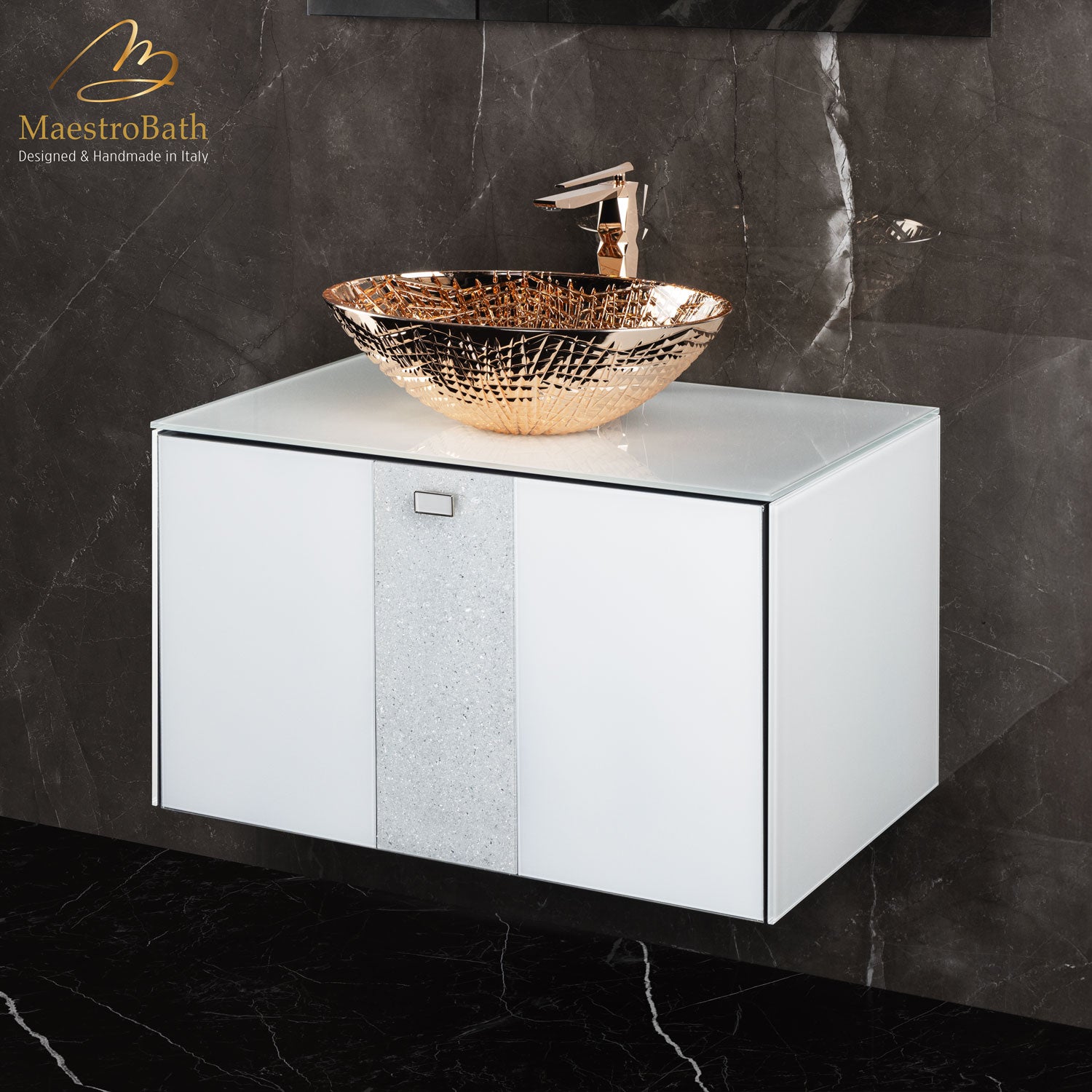 Luxury Crystal Glass Wallmount Bathroom Vanity | White #Size_32"