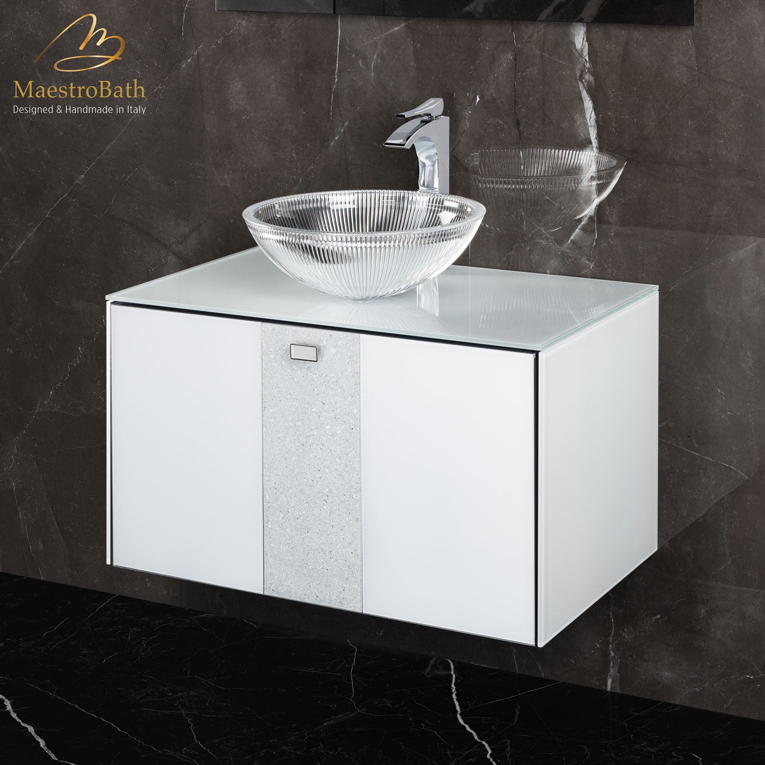 Luxury Crystal Glass Wallmount Bathroom Vanity | White #Size_32"