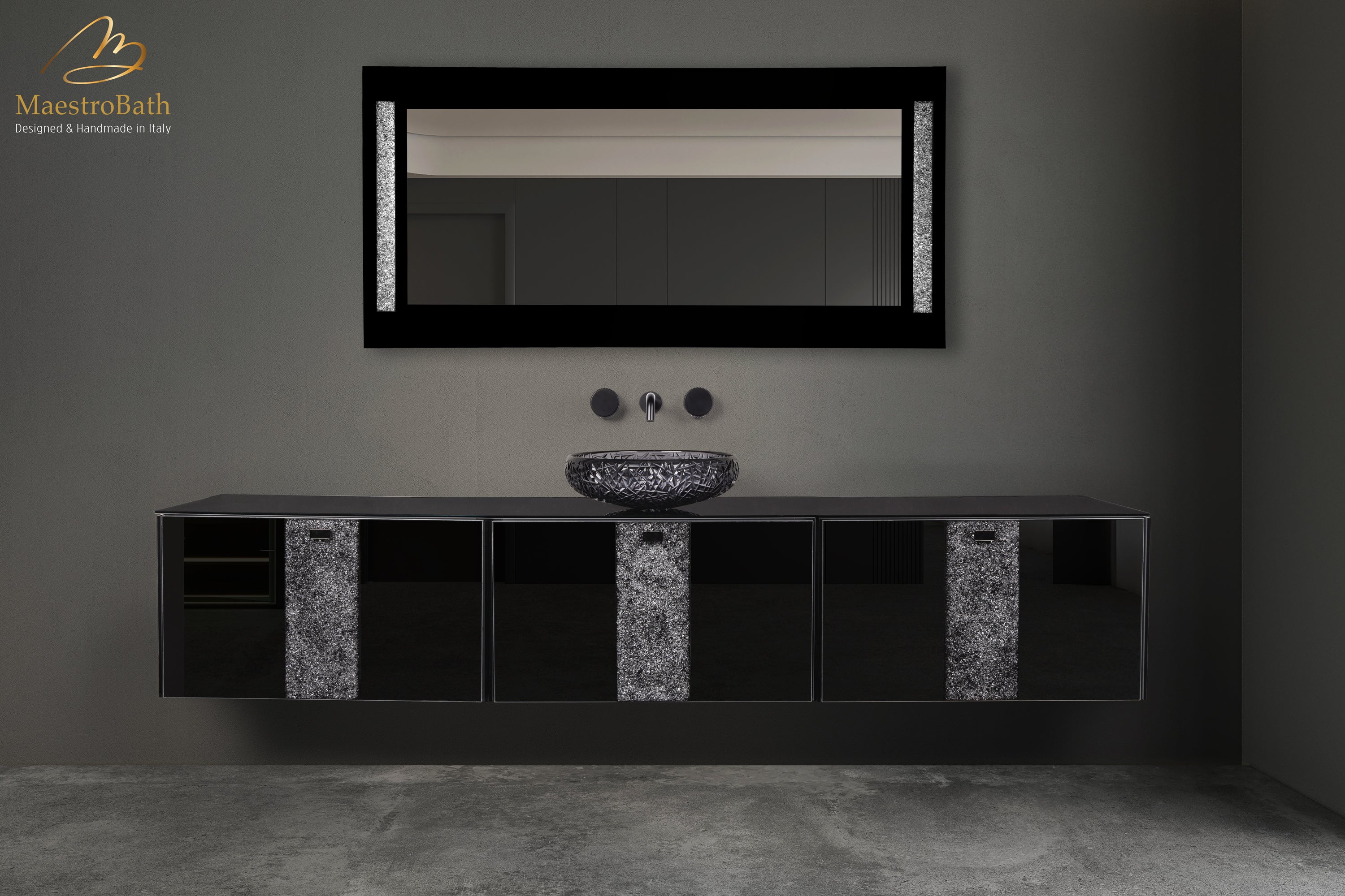 Luxury Crystal Glass Wallmount Double Vanity #color_black