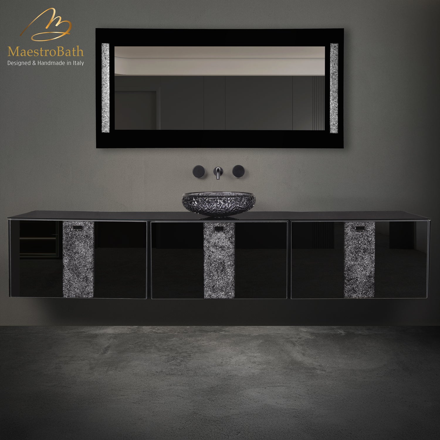 Luxury Crystal Glass Wallmount Double Vanity #color_black