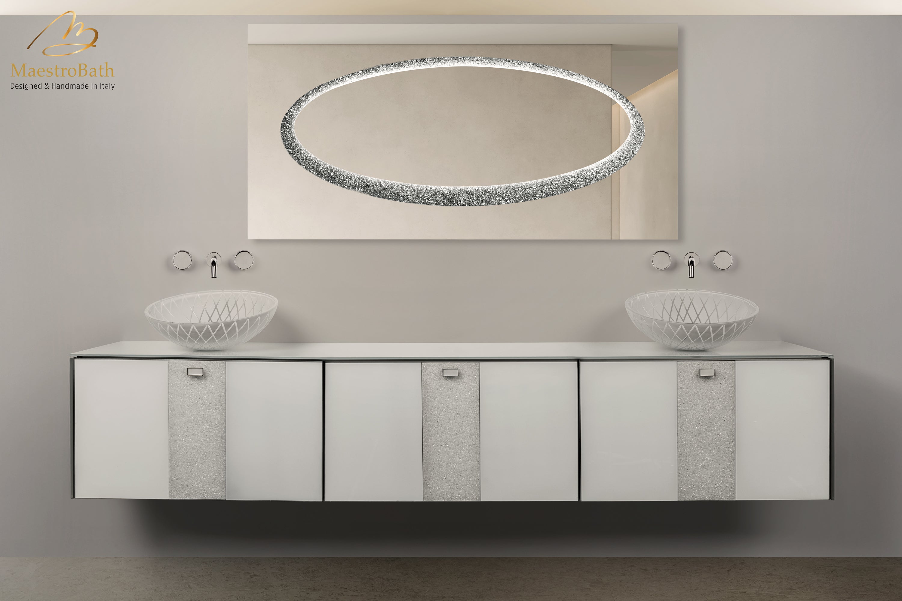 Luxury Crystal Glass Wallmount Double Vanity #color_white