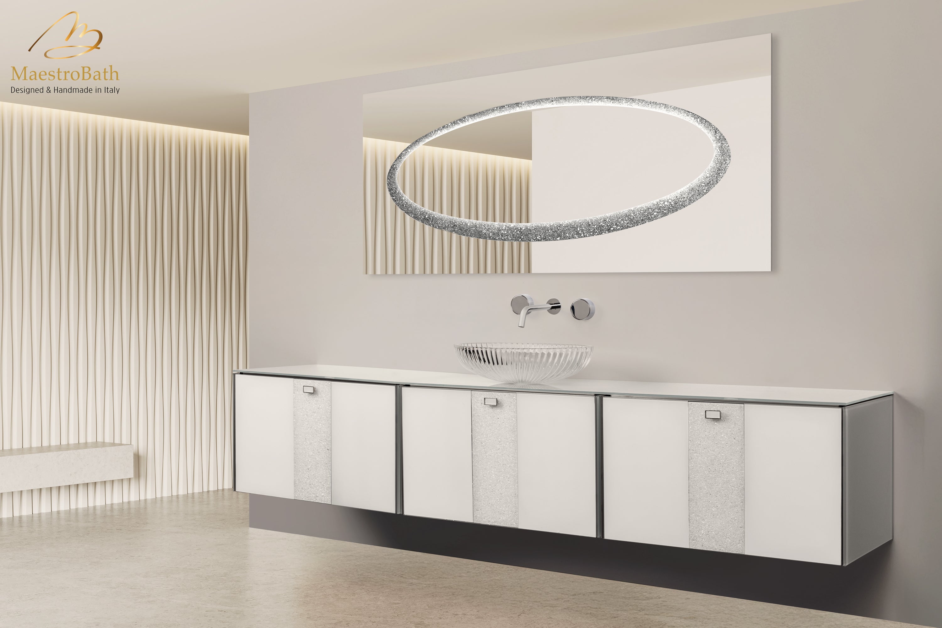 Luxury Crystal Glass Wallmount Double Vanity #color_white