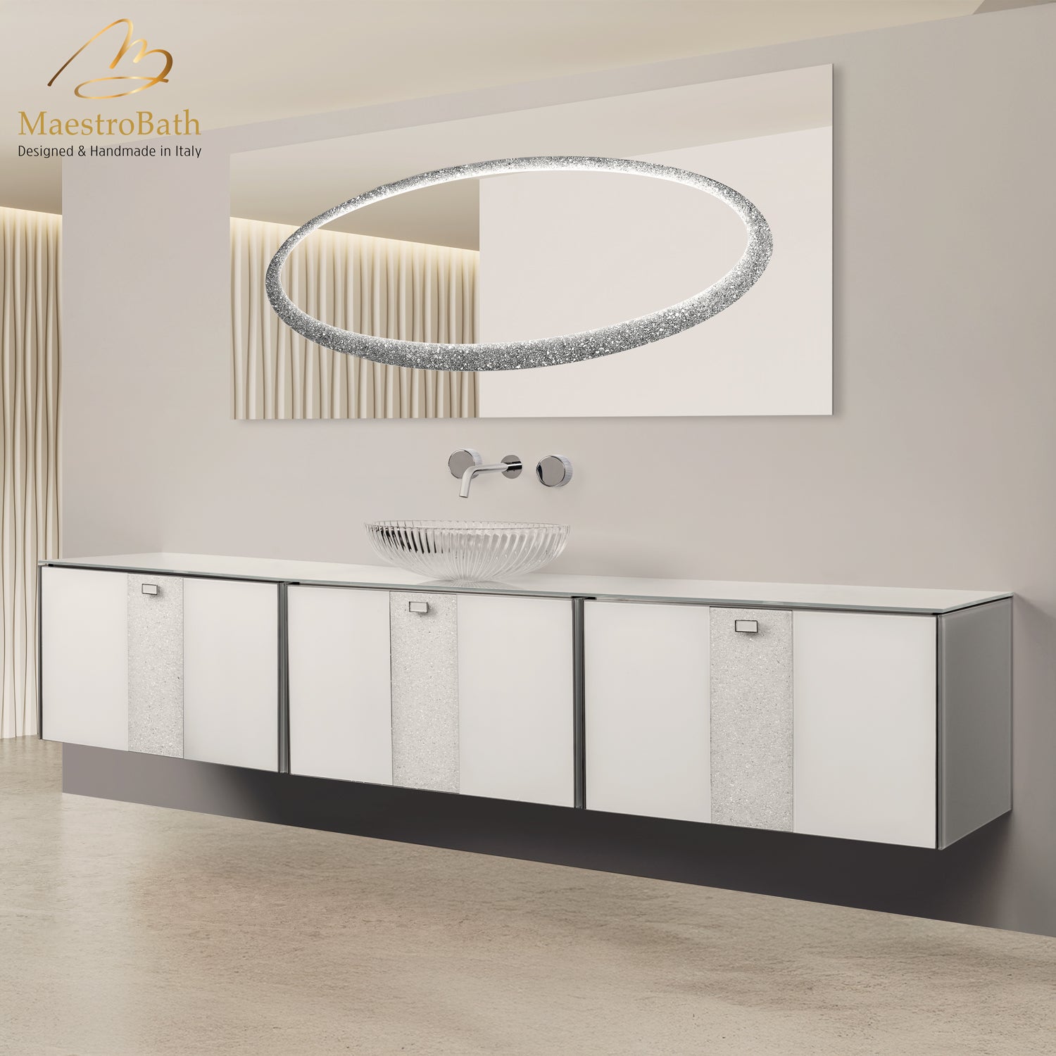 Luxury Crystal Glass Wallmount Double Vanity #color_white