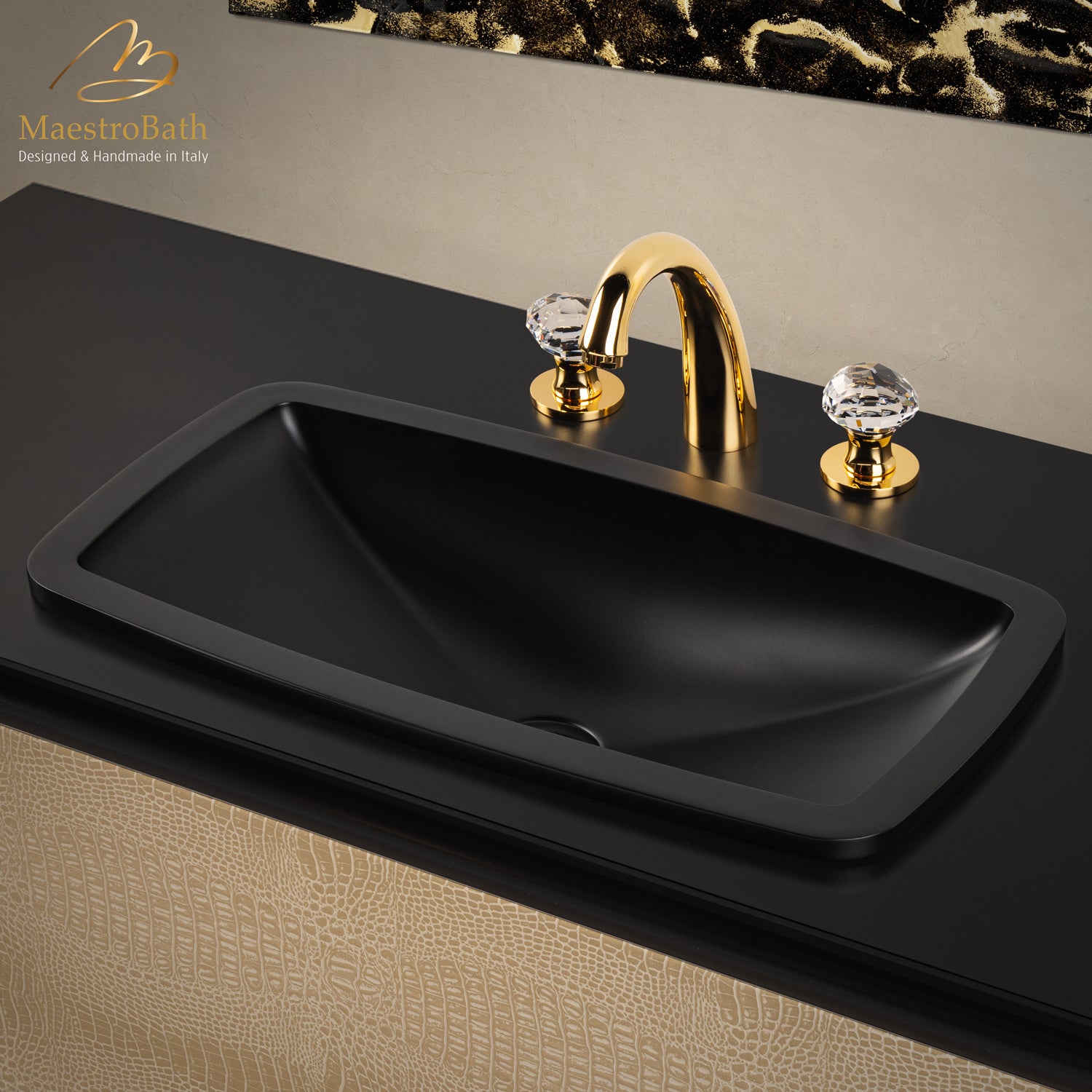 Crystal 3 Hole Bathroom Faucet #color_polished gold