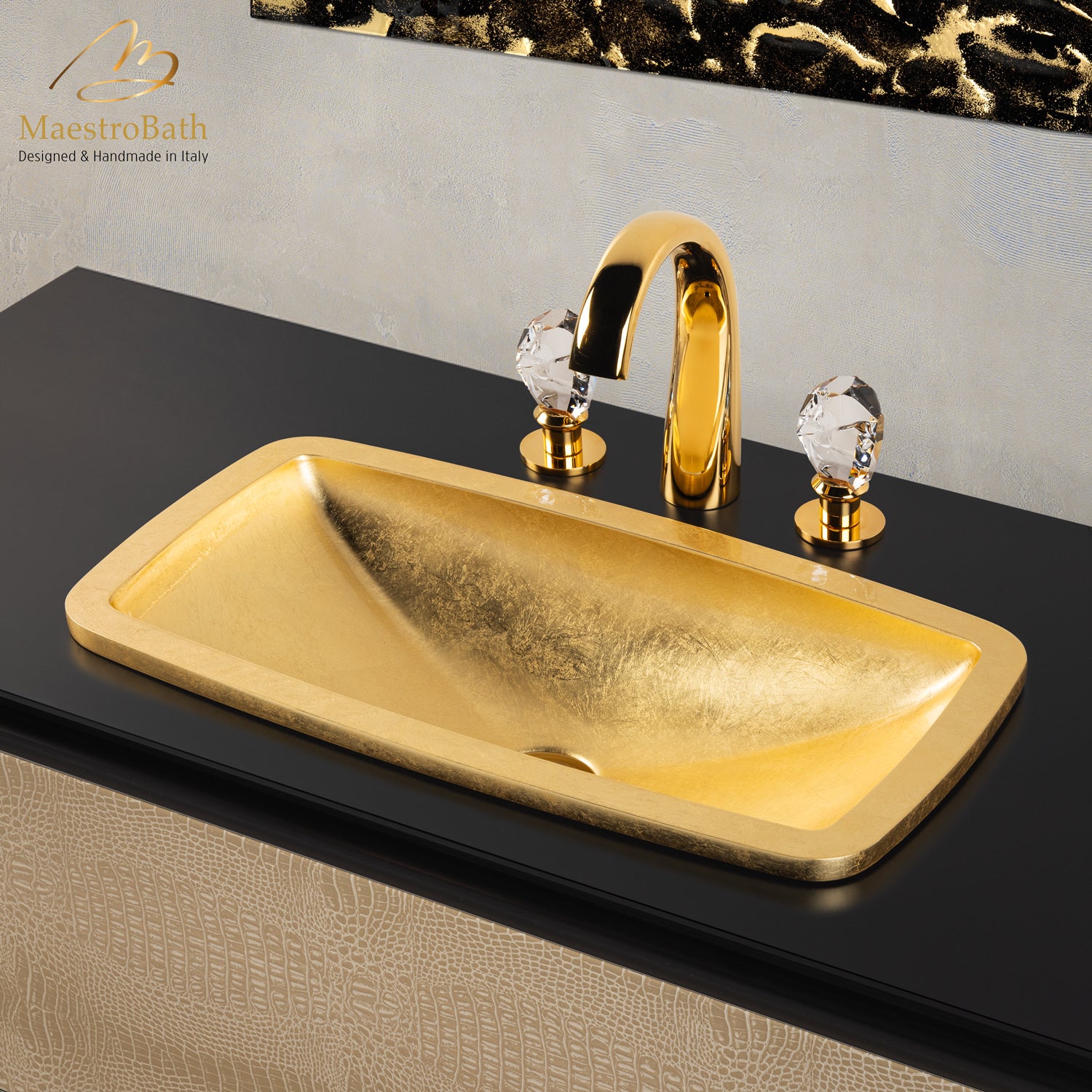 Rectangular Drop-In Bathroom Sink | Gold Leaf #color_gold leaf