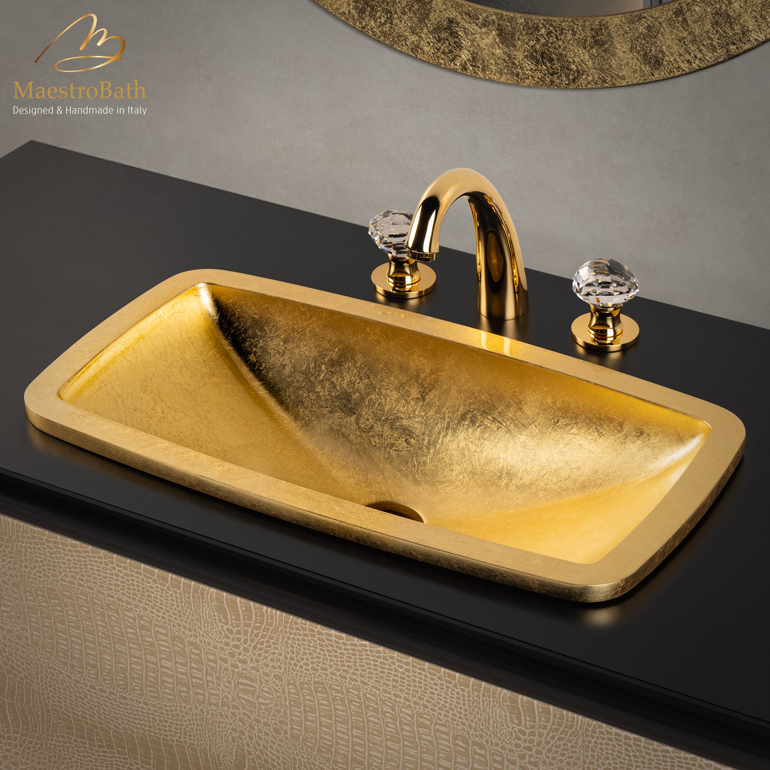 Rectangular Drop-In Bathroom Sink | Gold Leaf #color_gold leaf