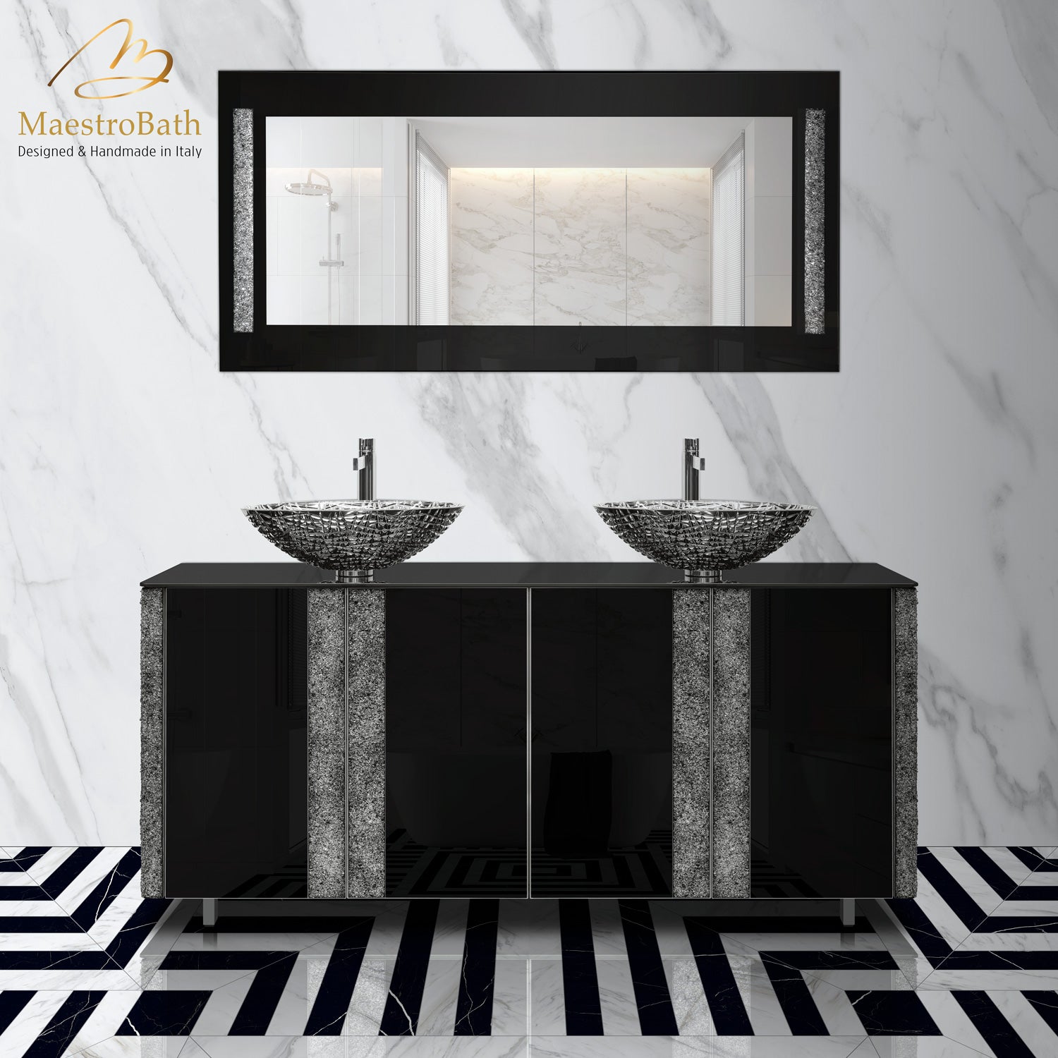 Princess Luxury Crystal Black Double Vanity #color_black