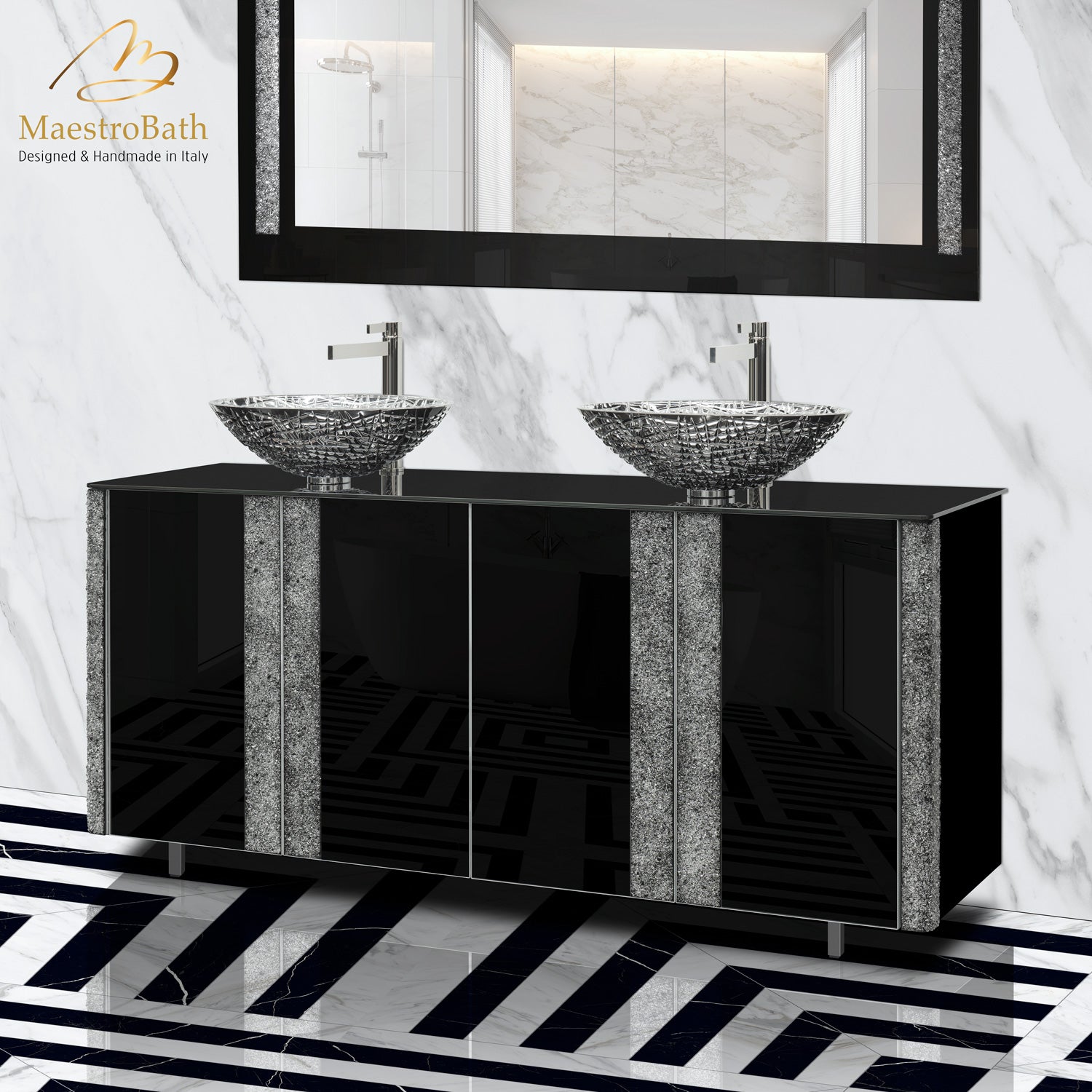 Princess Luxury Crystal Black Double Vanity #color_black