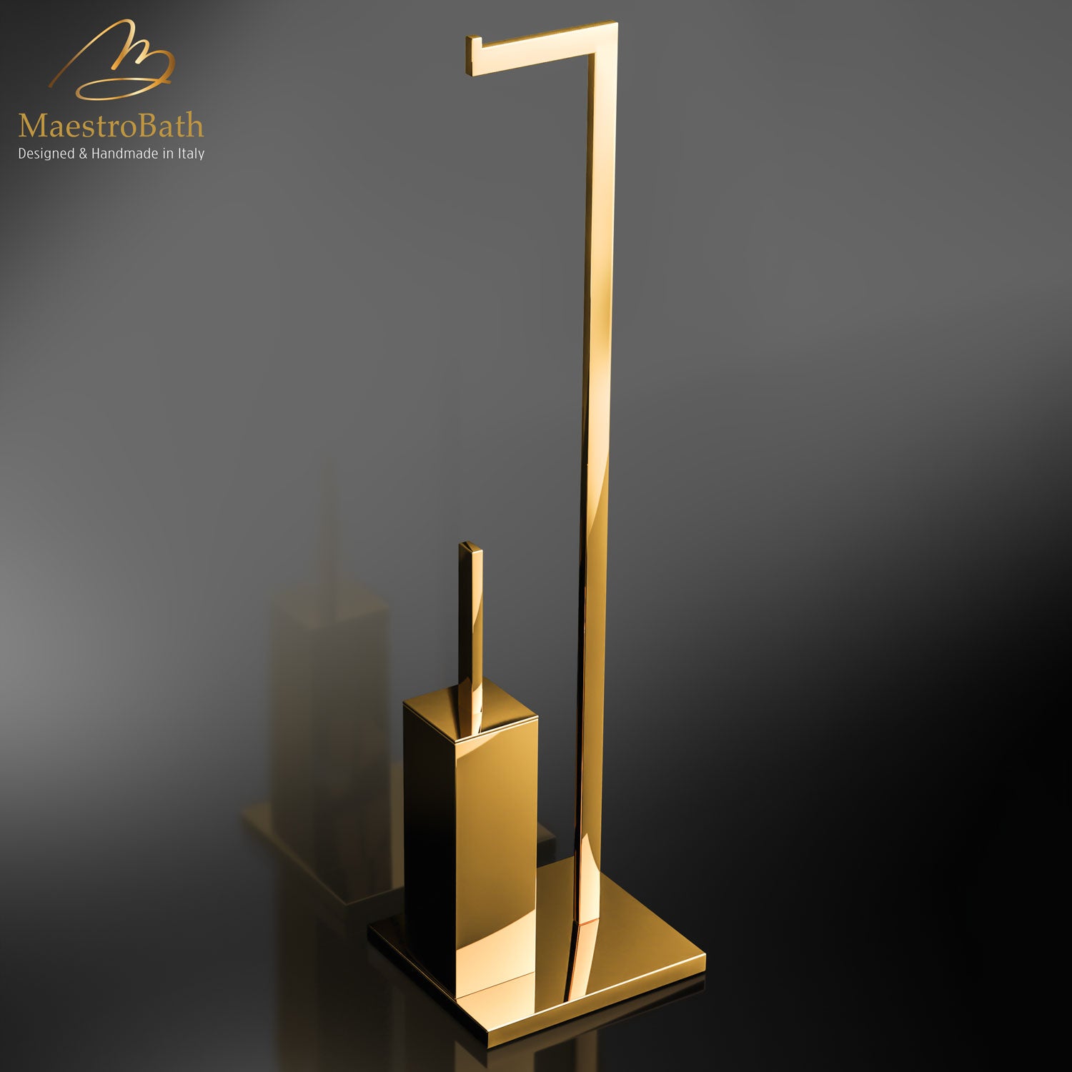 Luxury Standing Roll & Brush Holder | Polished Gold