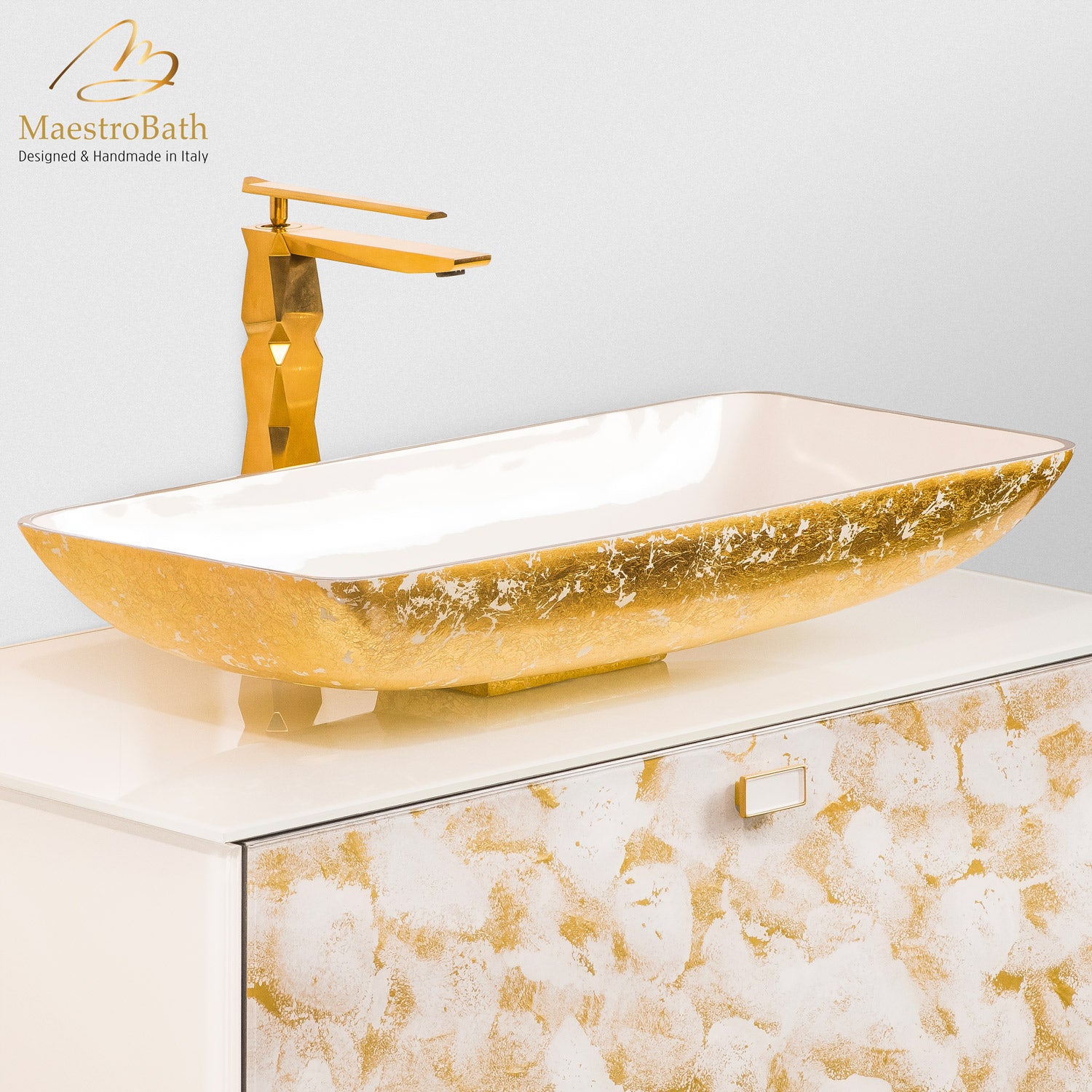 Alumix Nek Lux Rectangular Bath Sink Gold and White #color_gold and white