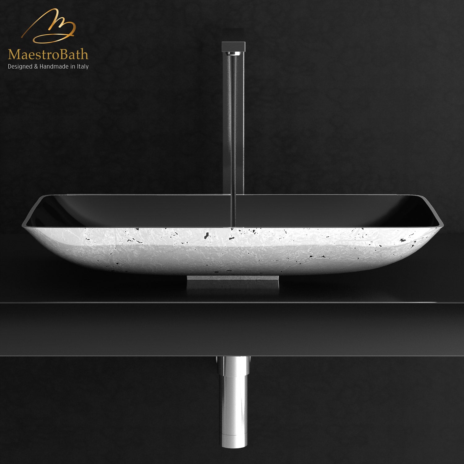 Alumix Nek Lux Rectangular Bath Sink Silver and Black #color_silver and black