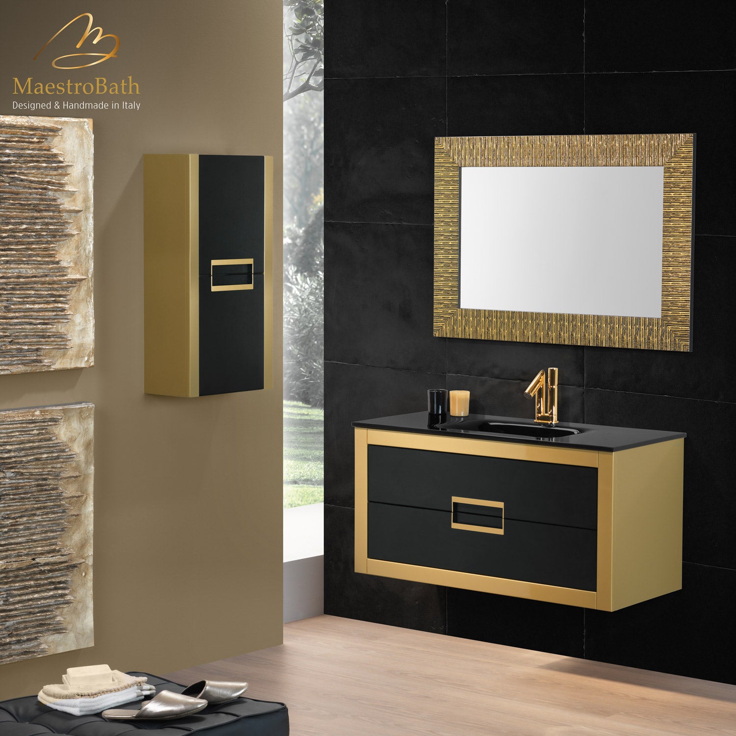 Danya Bathroom Cabinet with 2-doors | Black and Gold #color_black and gold