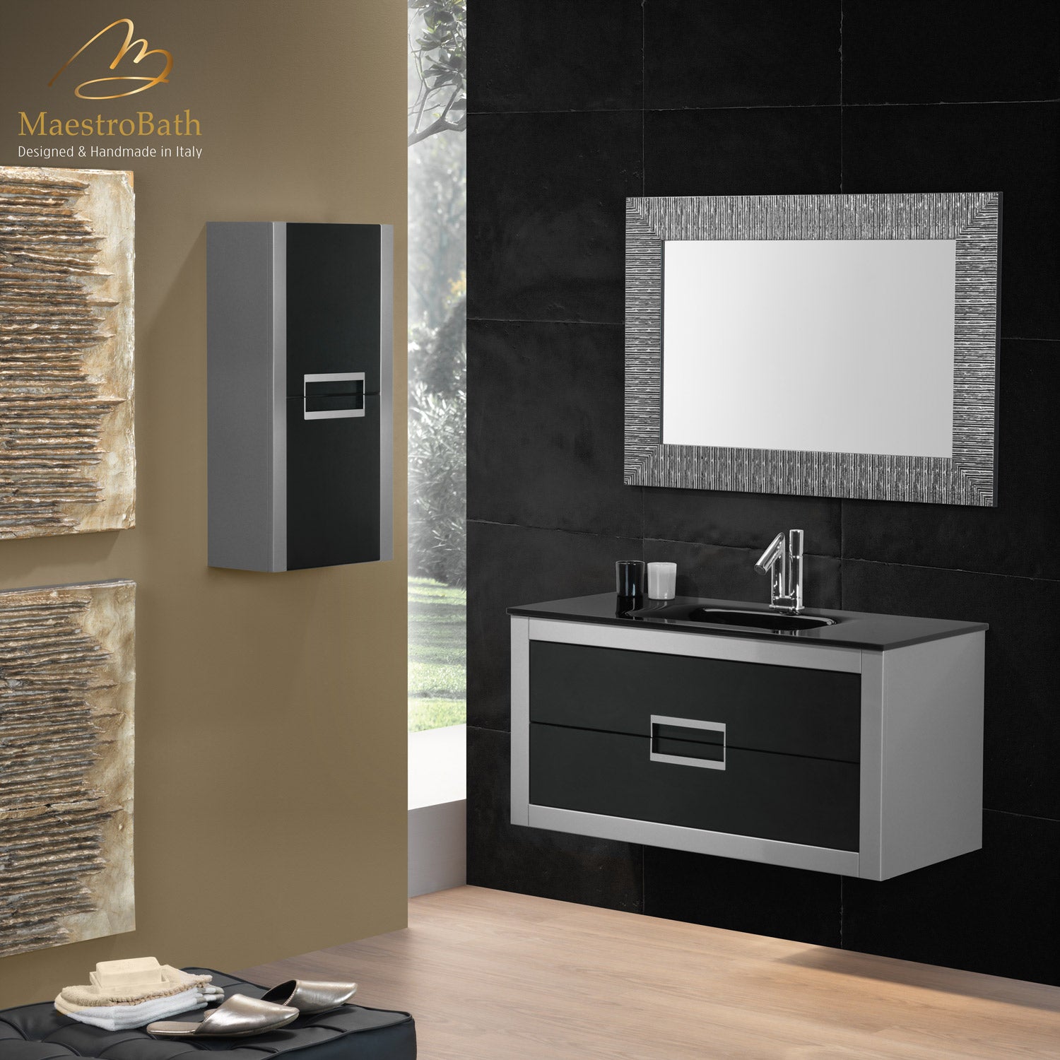 Danya Bathroom Cabinet with 2-doors | Black and Silver #color_black and silver