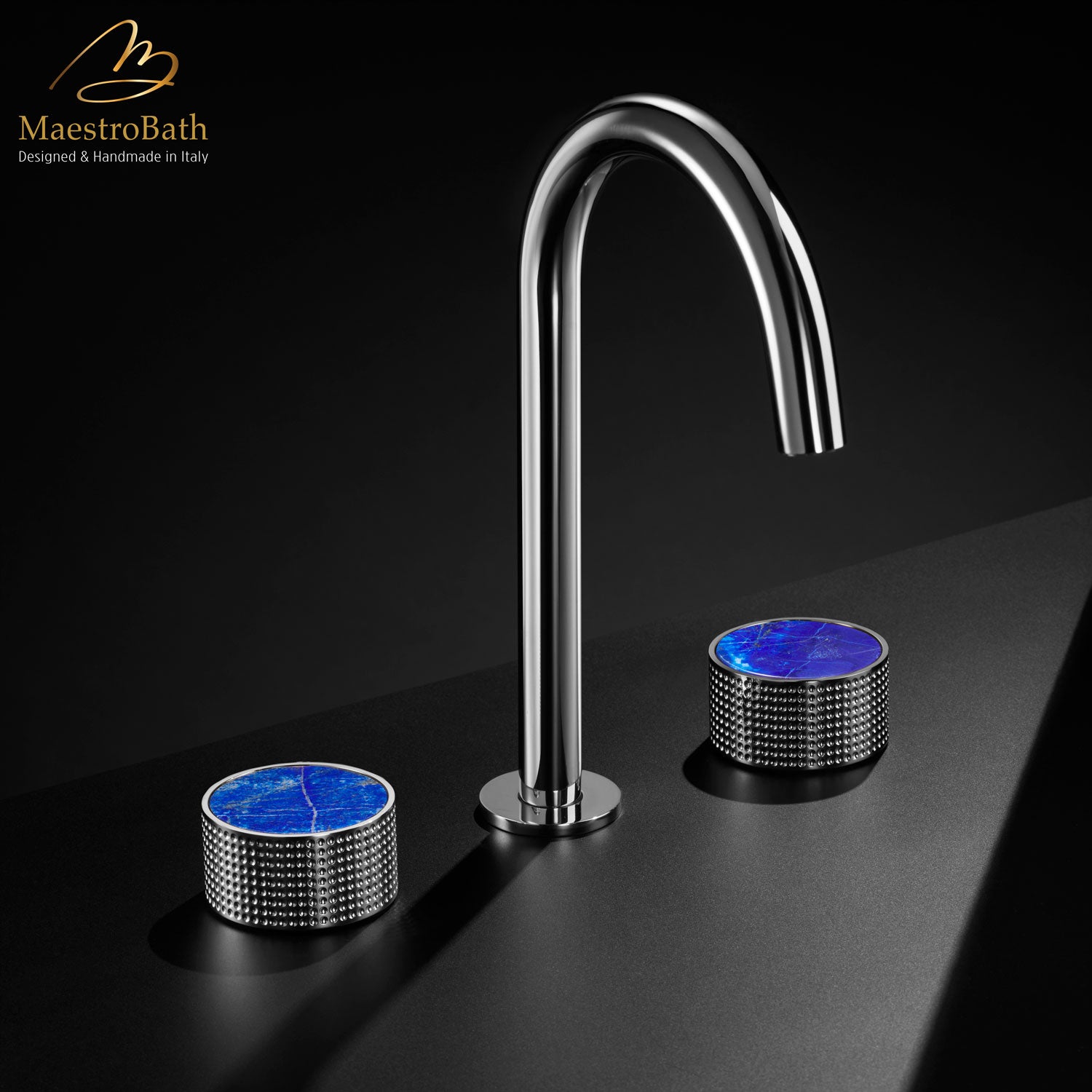 Preziosa Luxury 3-hole Bathroom Faucet | Polished Chrome #handles_lapis lazuli