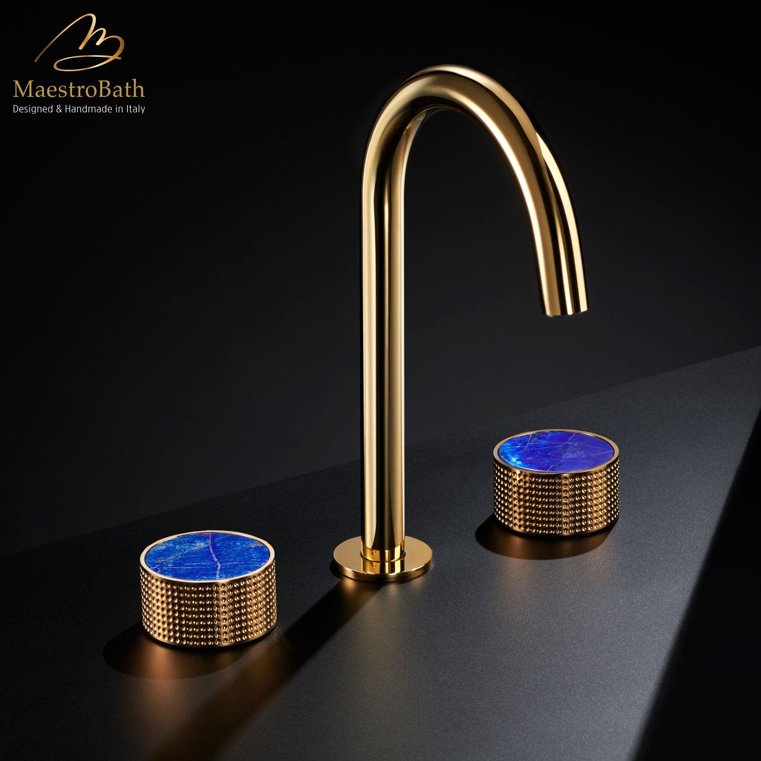 Preziosa Luxury 3-hole Bathroom Faucet | Polished Gold #handles_lapis lazuli