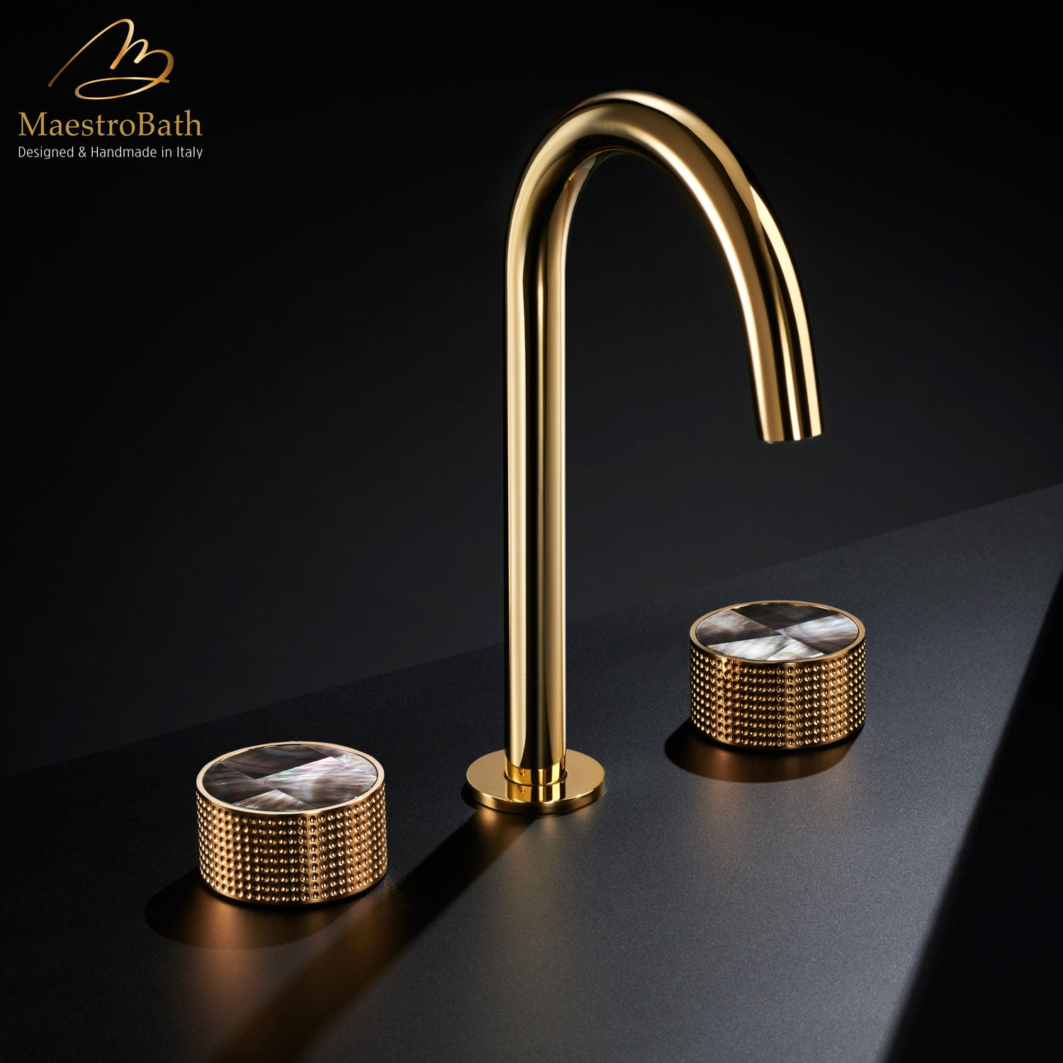 Preziosa Luxury 3-hole Bathroom Faucet | Polished Gold #handles_mother of pearl grey