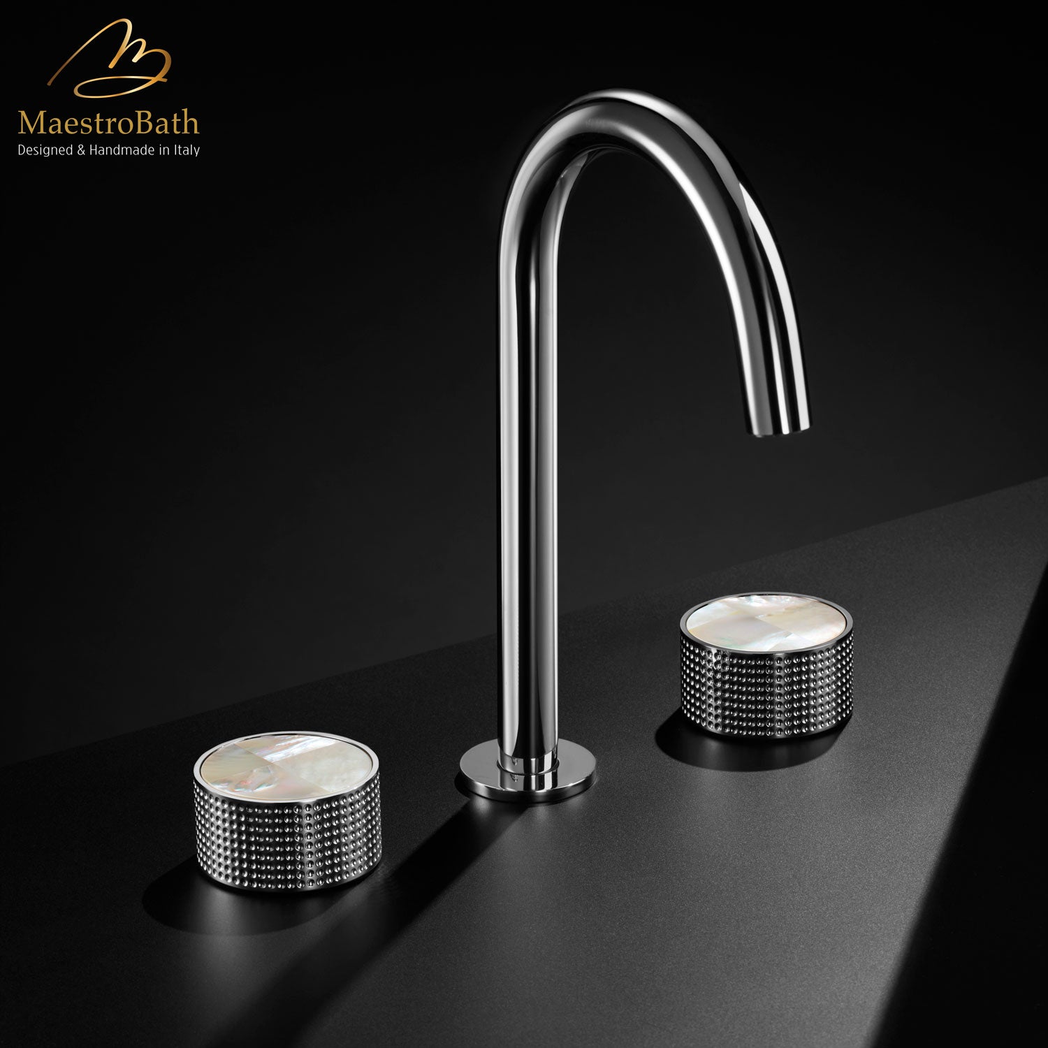 Preziosa Luxury 3-hole Bathroom Faucet | Polished Chrome #handles_mother of pearl white