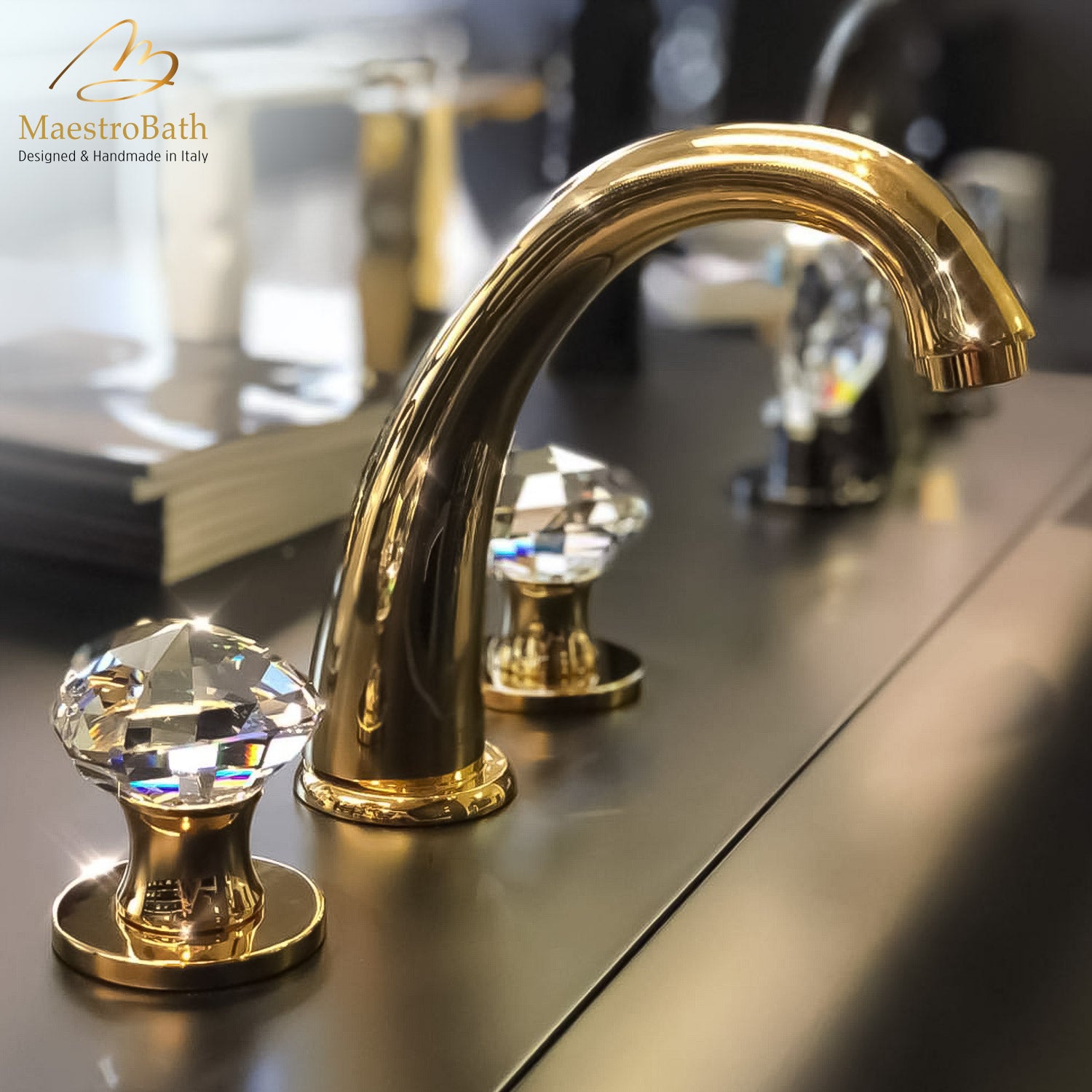 Crystal 3 Hole Bathroom Faucet #color_polished gold