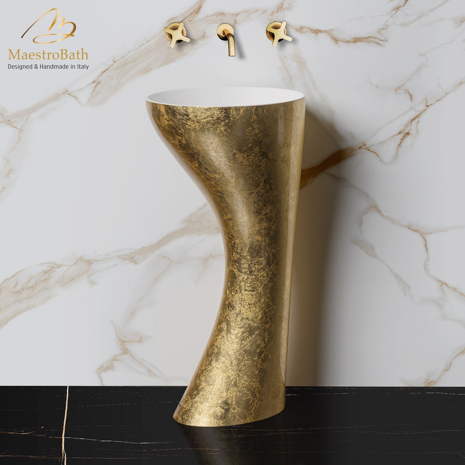 Swan Luxury Pedestal Sink | Gold Leaf #color_gold leaf