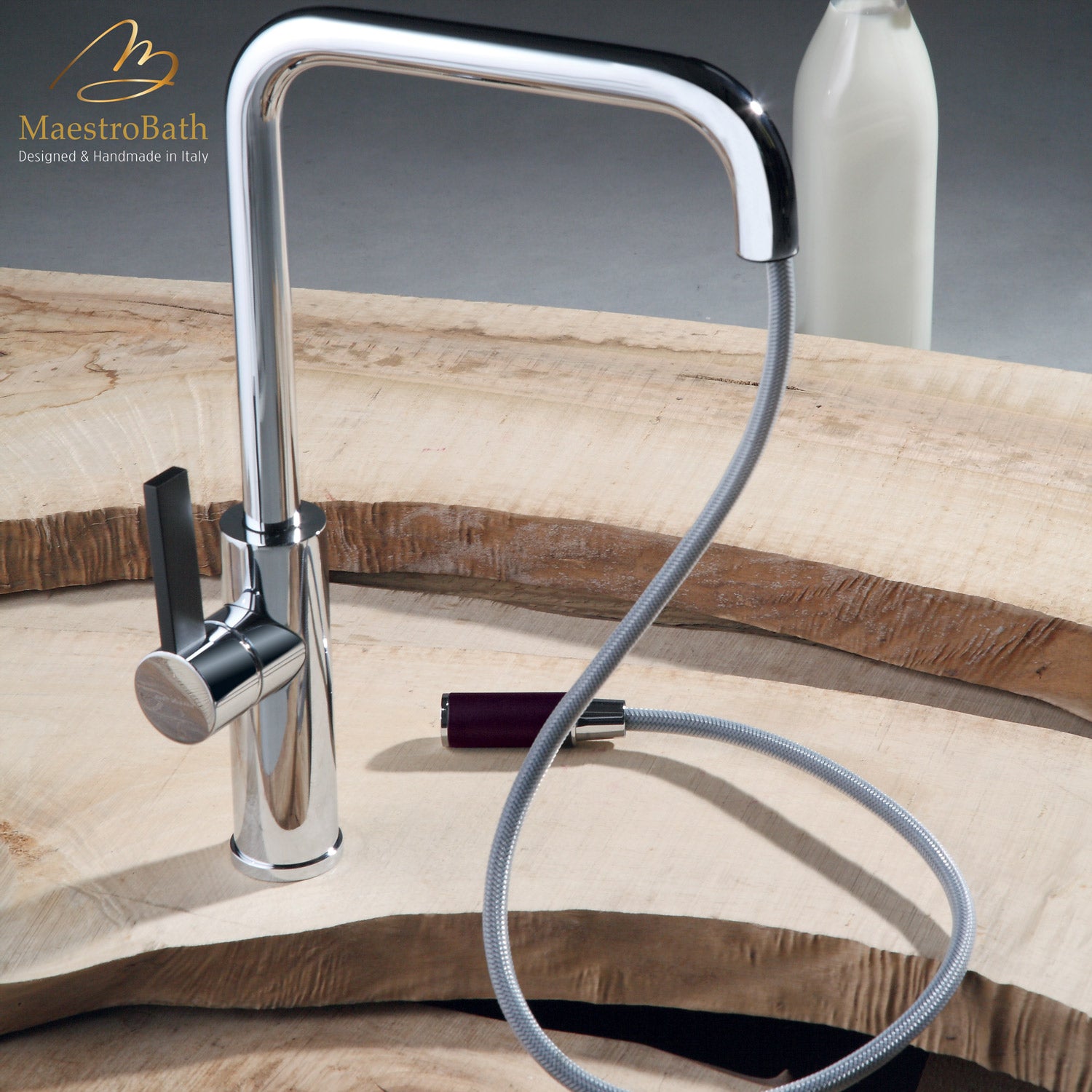 LUZ MONO Chrome Modern Kitchen Faucet | Pull Out Mono Shower #color_polished chrome