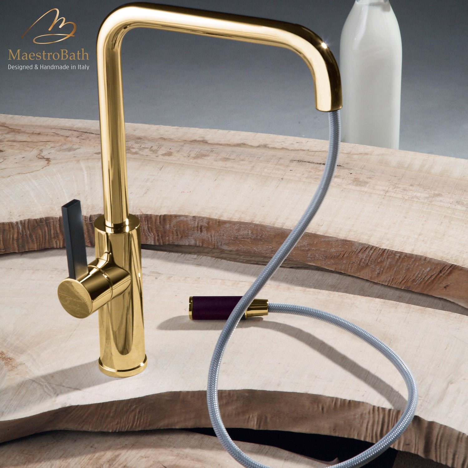 LUZ MONO Gold Modern Kitchen Faucet | Pull Out Mono Shower #color_polished gold