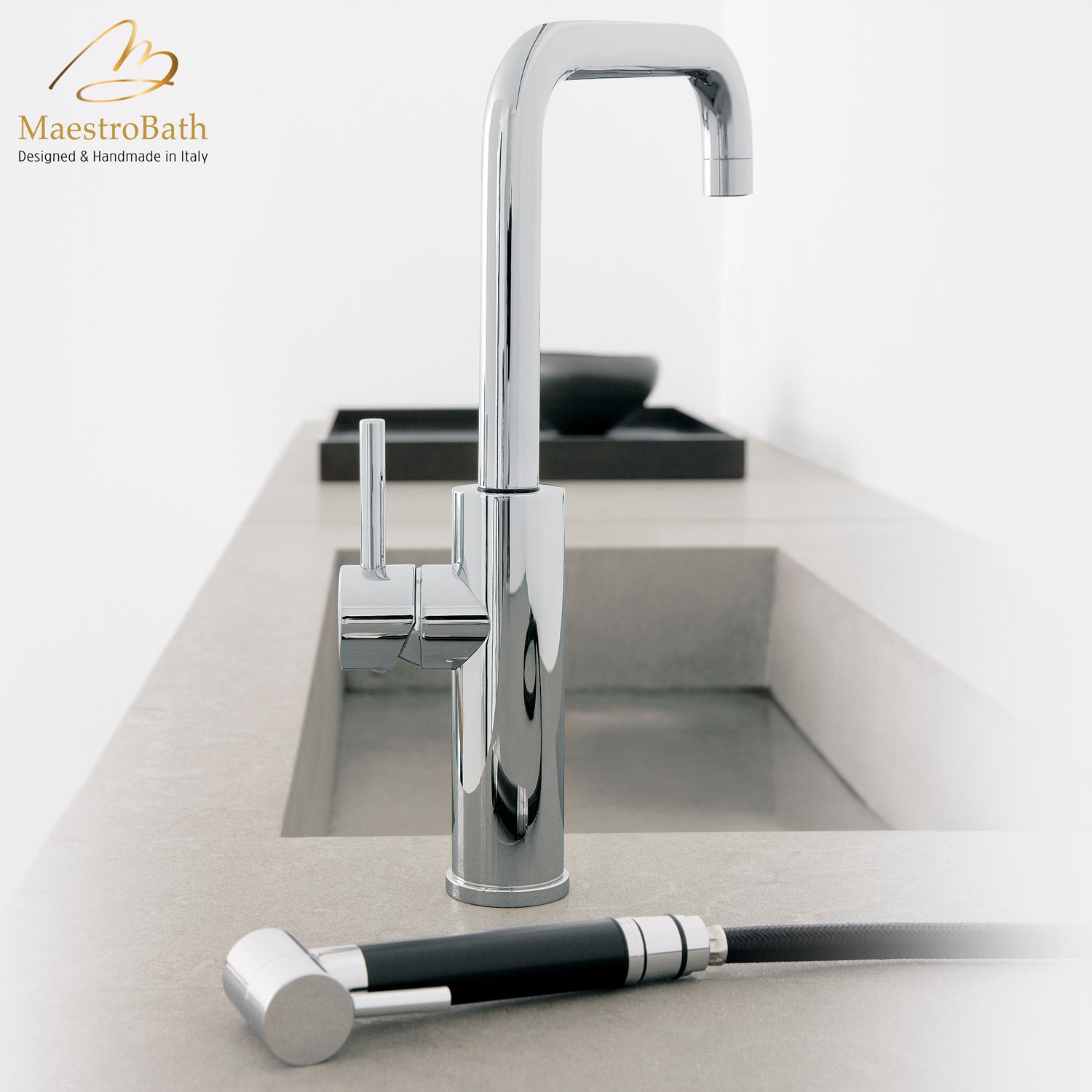 MITU SIDE MONO Chrome Modern Kitchen Faucet | Pull Out Side Sprayer #color_polished chrome