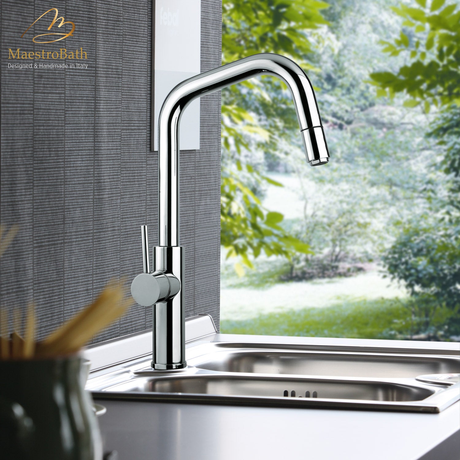MITU DQ CHROME | Modern Kitchen Faucet With Pull Out Mono Shower #color_polished chrome