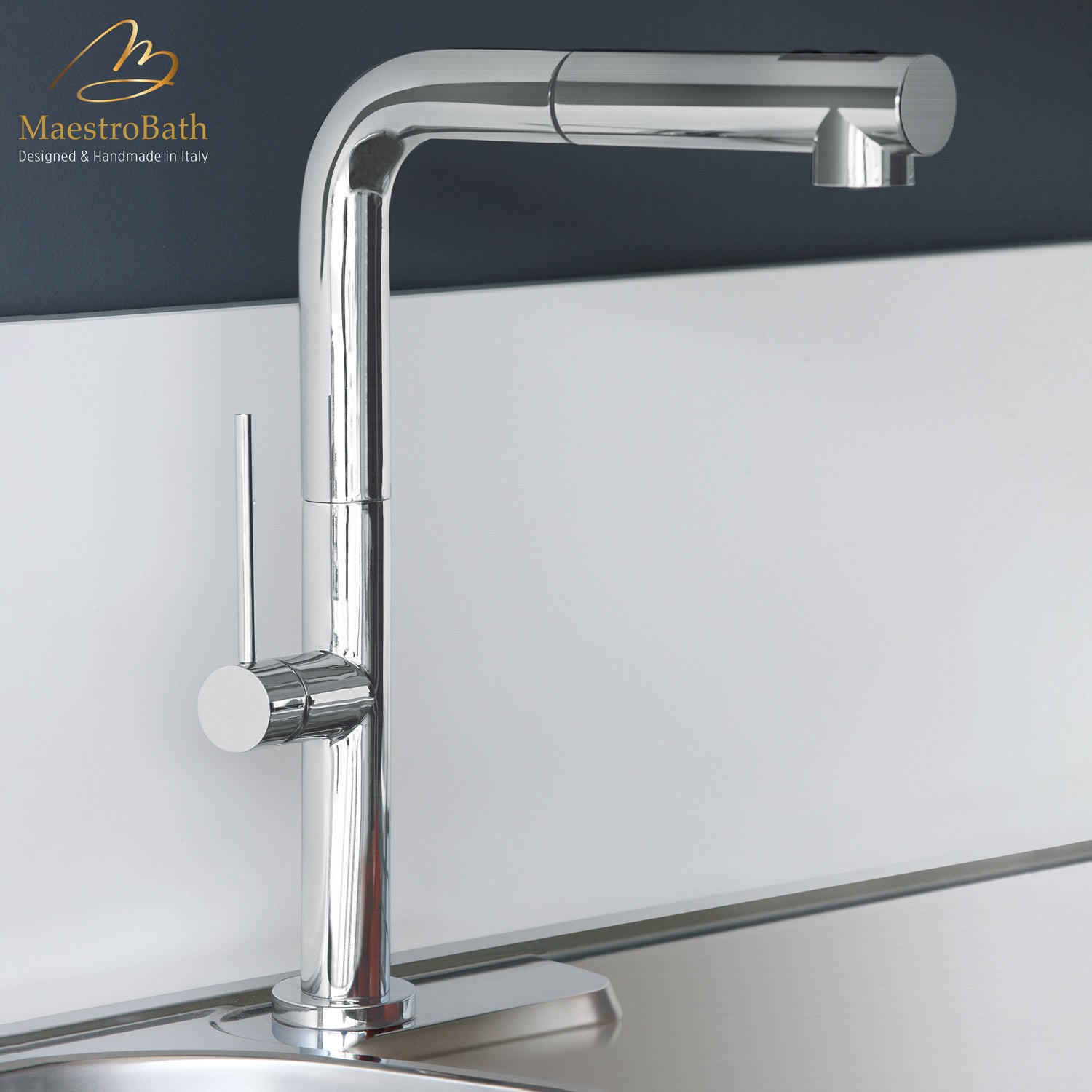 SLIM 1 DUAL Brushed Nickel Modern Kitchen Faucet | Pull Out Dual Shower #color_brushed nickel