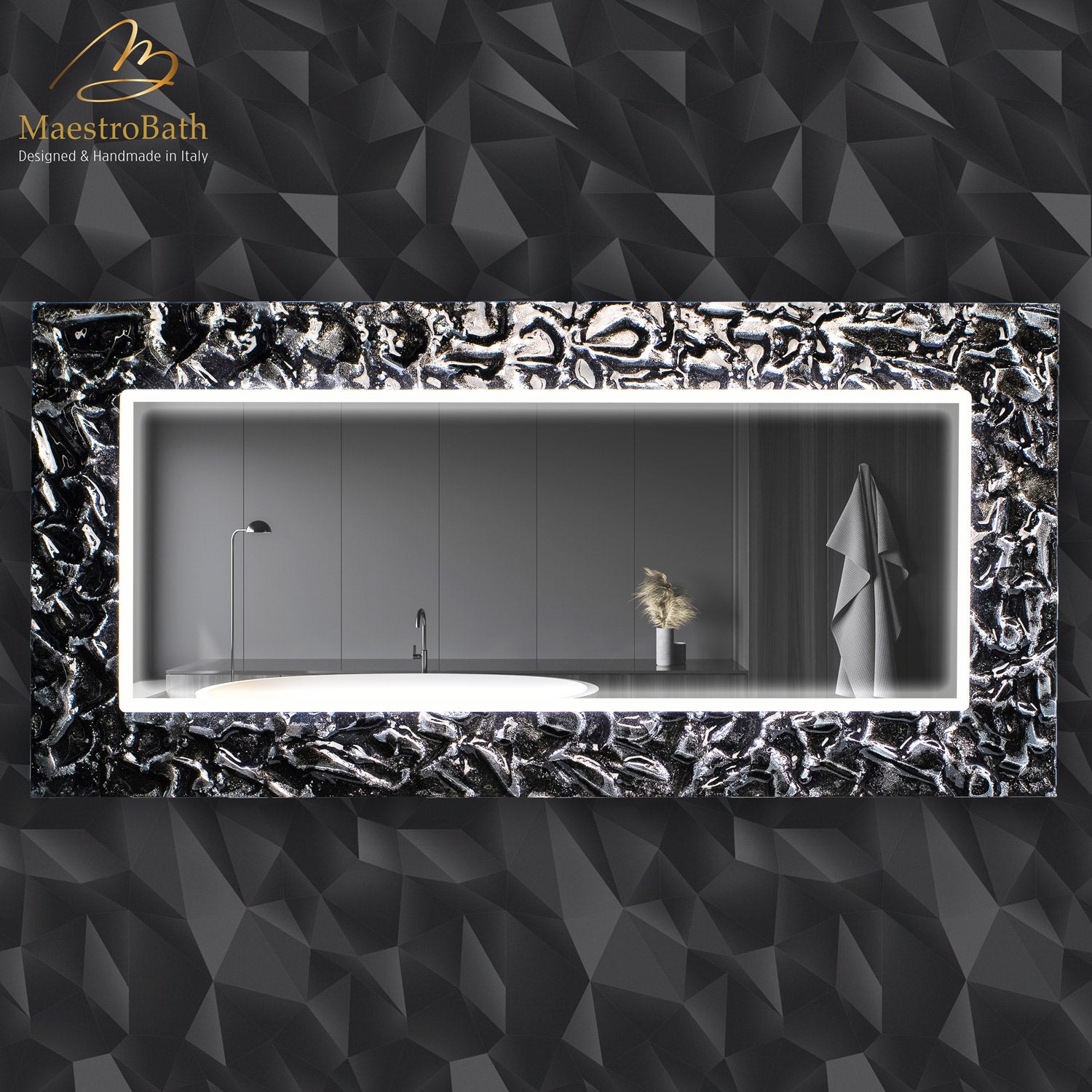 Lucent Luxury LED Lighted Mirror | Black and Silver #color_black and silver