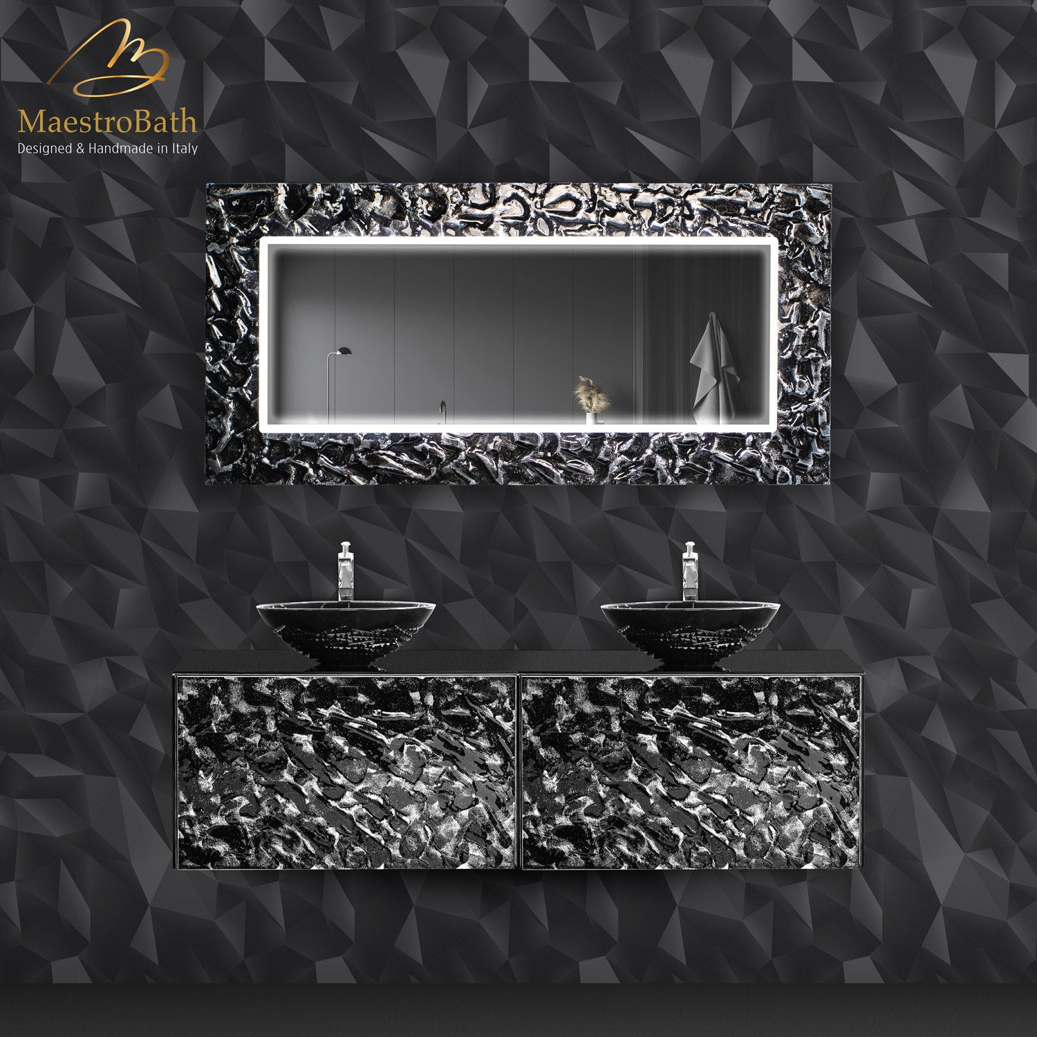 Lucent Luxury LED Lighted Mirror | Black and Silver #color_black and silver