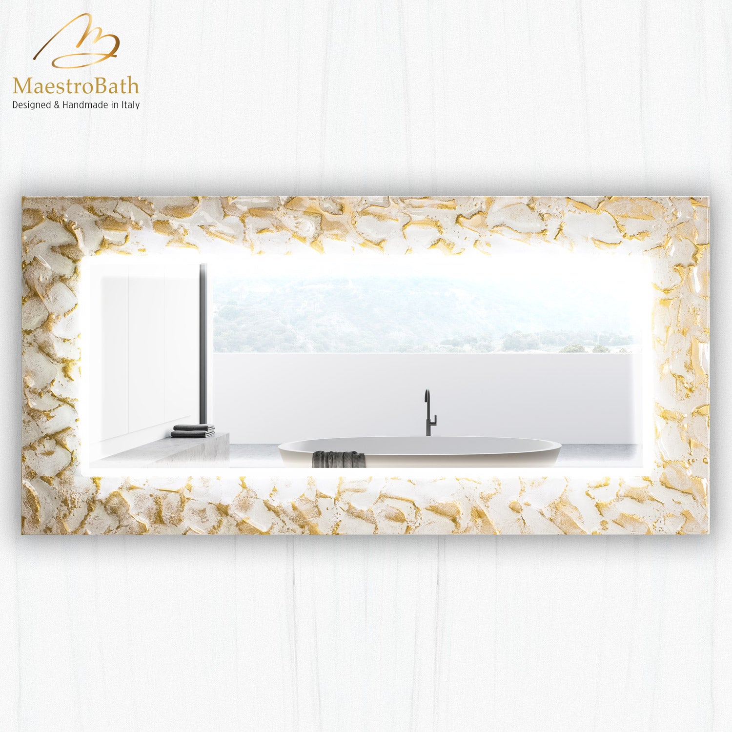 Lucent Luxury LED Lighted Mirror | White and Gold #color_white and gold