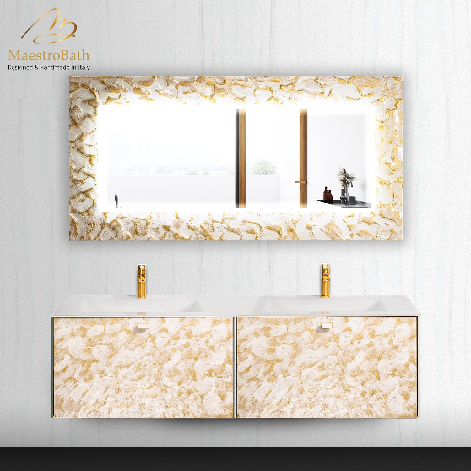 Lucent Luxury LED Lighted Mirror | White and Gold #color_white and gold