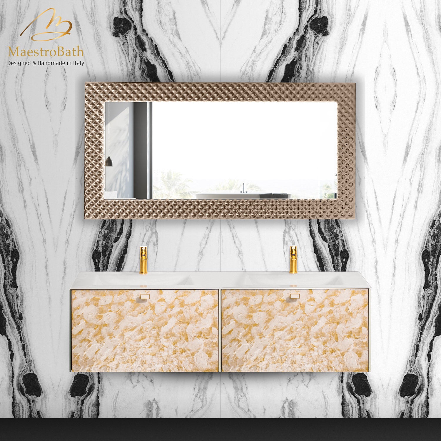 Lucent Luxury Crystal Double Vanity Mirror | Silver and Bronze #color_silver and bronze