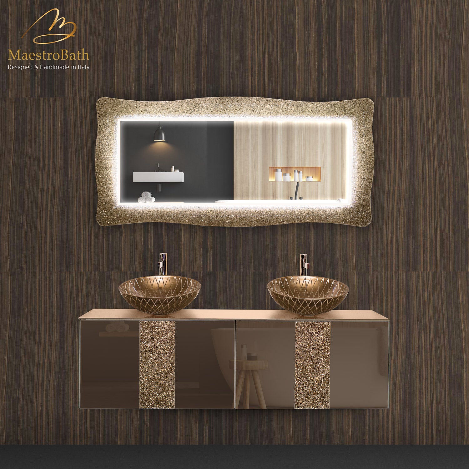 Lucent Luxury Crystal Double Vanity Mirror LED | Sand #color_sand