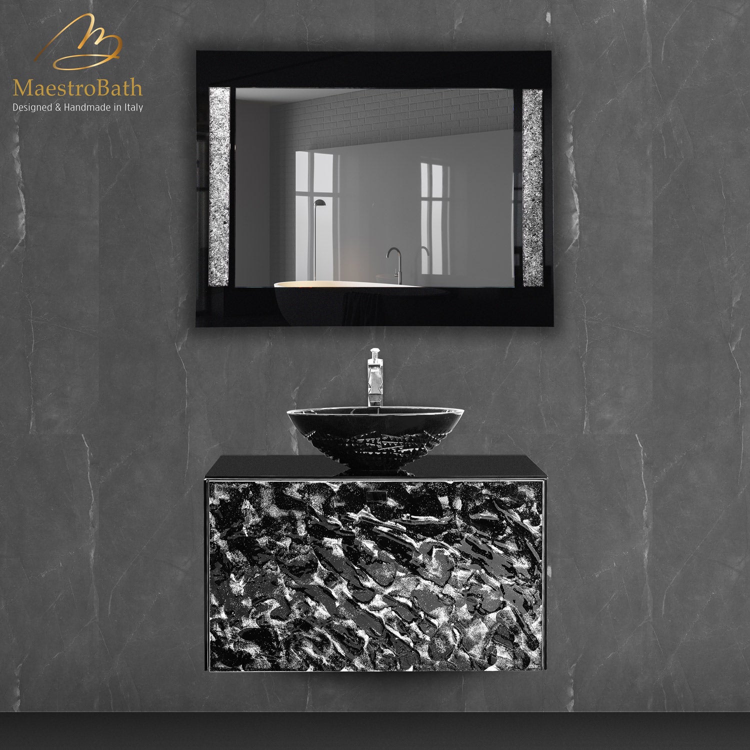 Princess Luxury Crystal Single Vanity Mirror | Vetro Grey and Silver